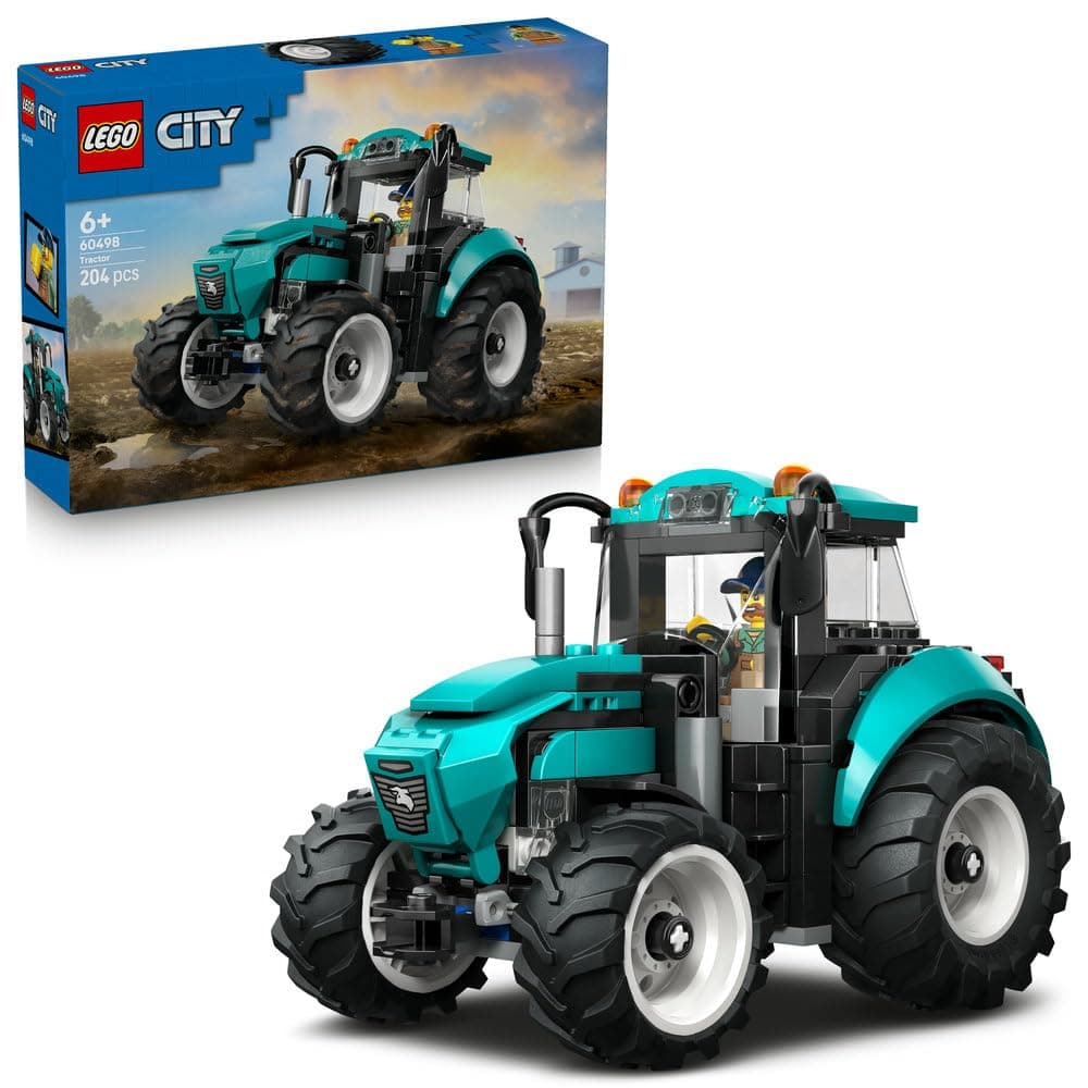 LEGO City Tractor 60498 | Farm Vehicle Model Kit, Farmer Minifigure, Building Toy, Birthday Gift for 6+ Year Old Boys & Girls, 204 Pieces