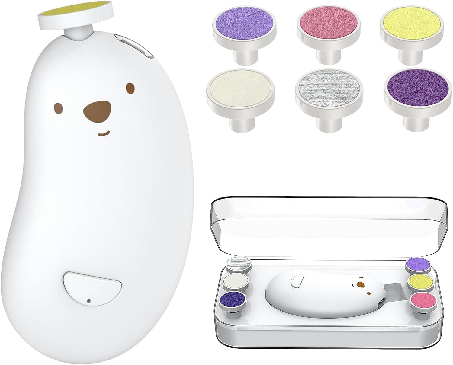 ALMEKAQUZ Baby Nail Trimmer, Rechargeable Electric Baby Nail Clippers with 6 Grinding Heads and LED Light, Safe Baby Nail File Set for Toddler Toes & Fingernails Polish, Trim Care, Ergonomic Grip