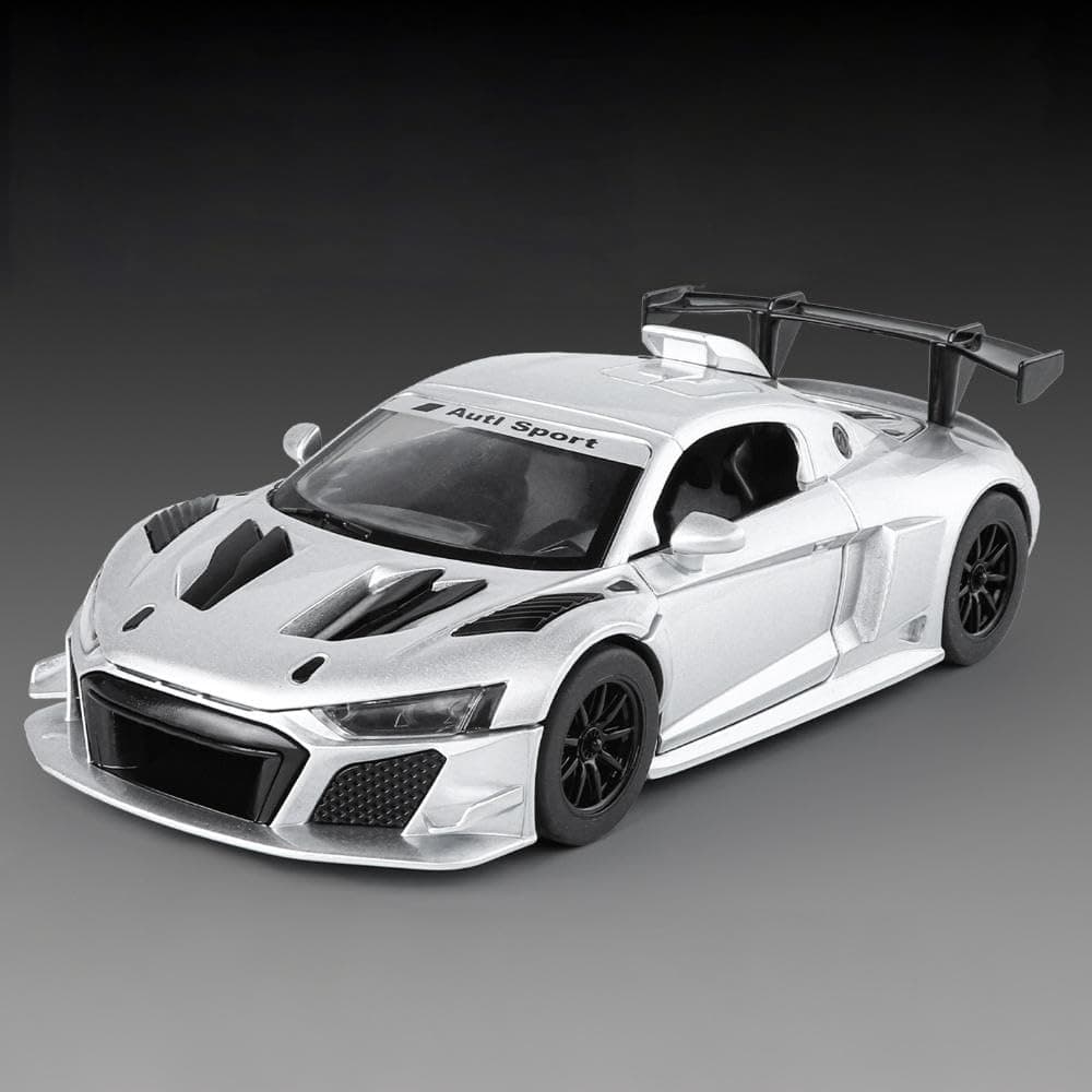 1:24 R8 LMS GT2 Super Sports Car Alloy Metal Diecast Model Car Sound And Light Pull Back Collection Hobbies Decoration Ornaments (Silver)