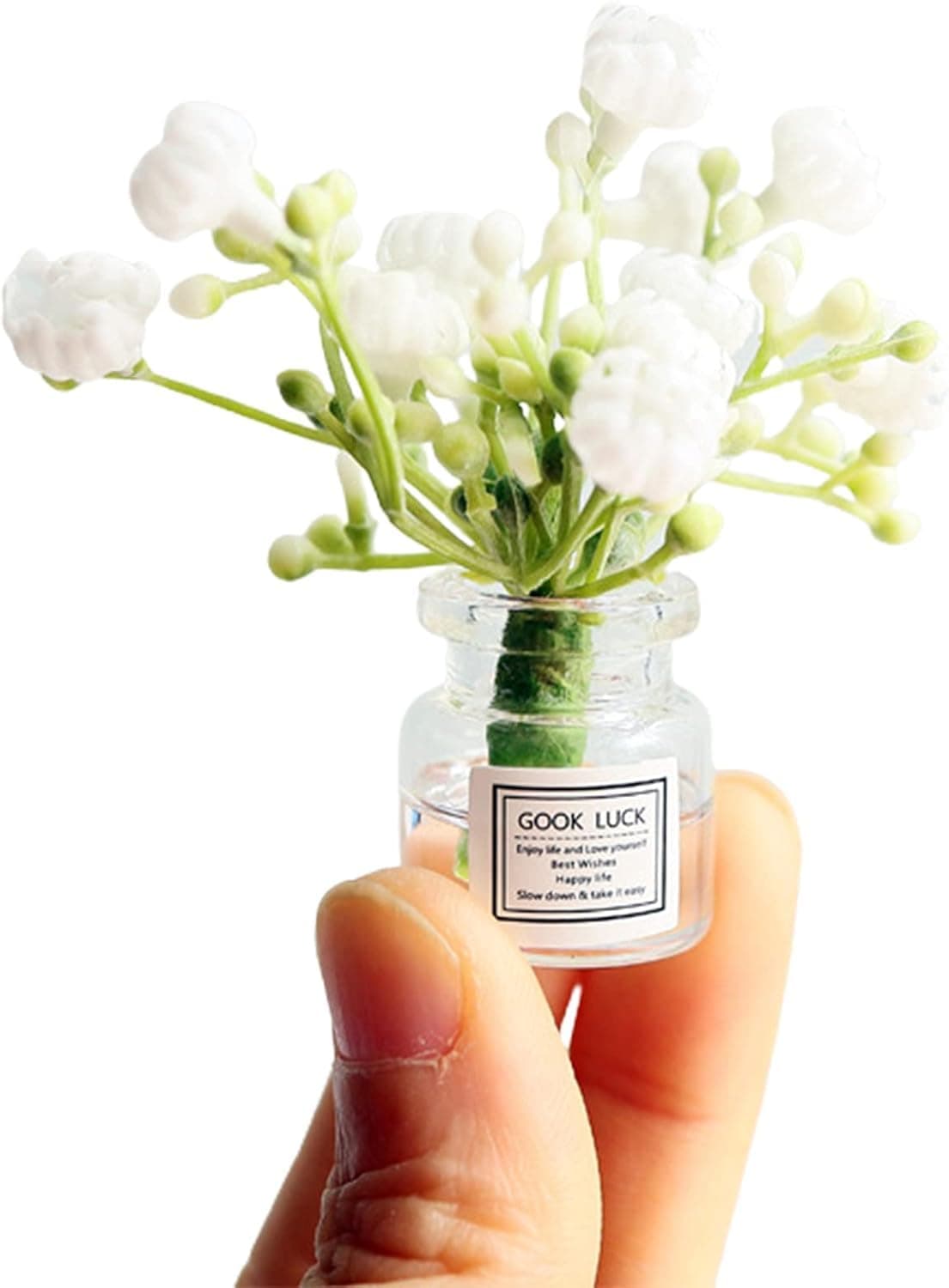 Miniature Flower in Vase Dollhouse Mini Jasmine Flowers Handmade Easily Matched Dollhouse Flower Vase Set Model Decor for 1:6 or1:8 Scale Micro Landscape Dollhouse Accessories (White)