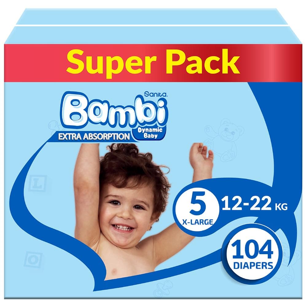 Sanita Bambi, Size 5, XL, 12-22 Kg, Super Box, 104 Diapers