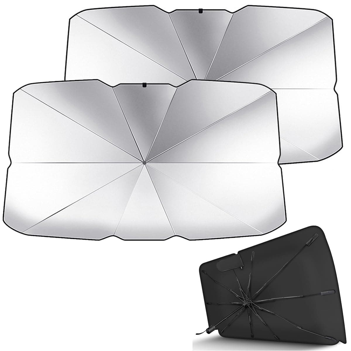ECVV 2Pack Car Front Windshield Sunshade Umbrella, 136 * 76CM Uv Protection & Heat Insulation Foldable Sun Shade Sun Visor, Full Cover Sun Shade For Most Vehicles