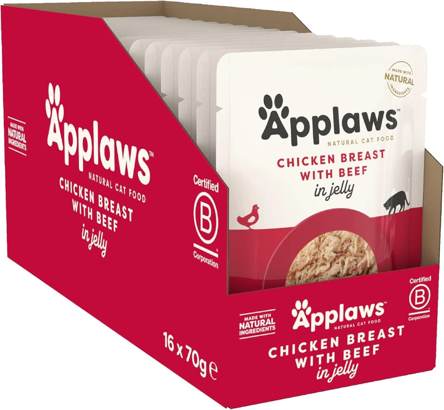 Applaws Cat Wet Food Pouch Chicken & Beef in Jelly 70g - Case (16 Pieces)