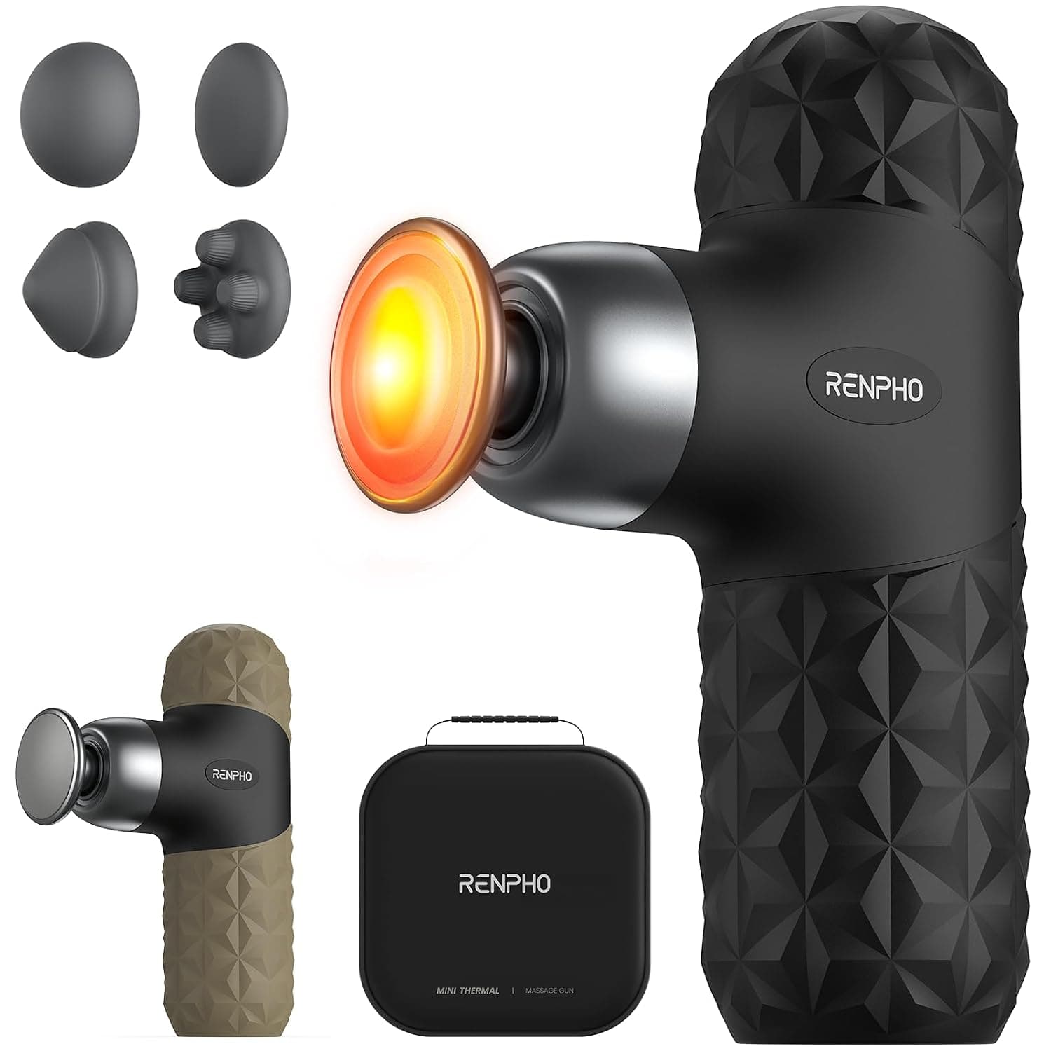 RENPHO Mini Massage Gun with Heat,Massage Gun Deep Tissue with 4 Massage Heads,Christmas Gifts for Women,Ultra Small & Quiet Muscle Gun with Carry Case for Gym Office Workout Muscle Massager,Black