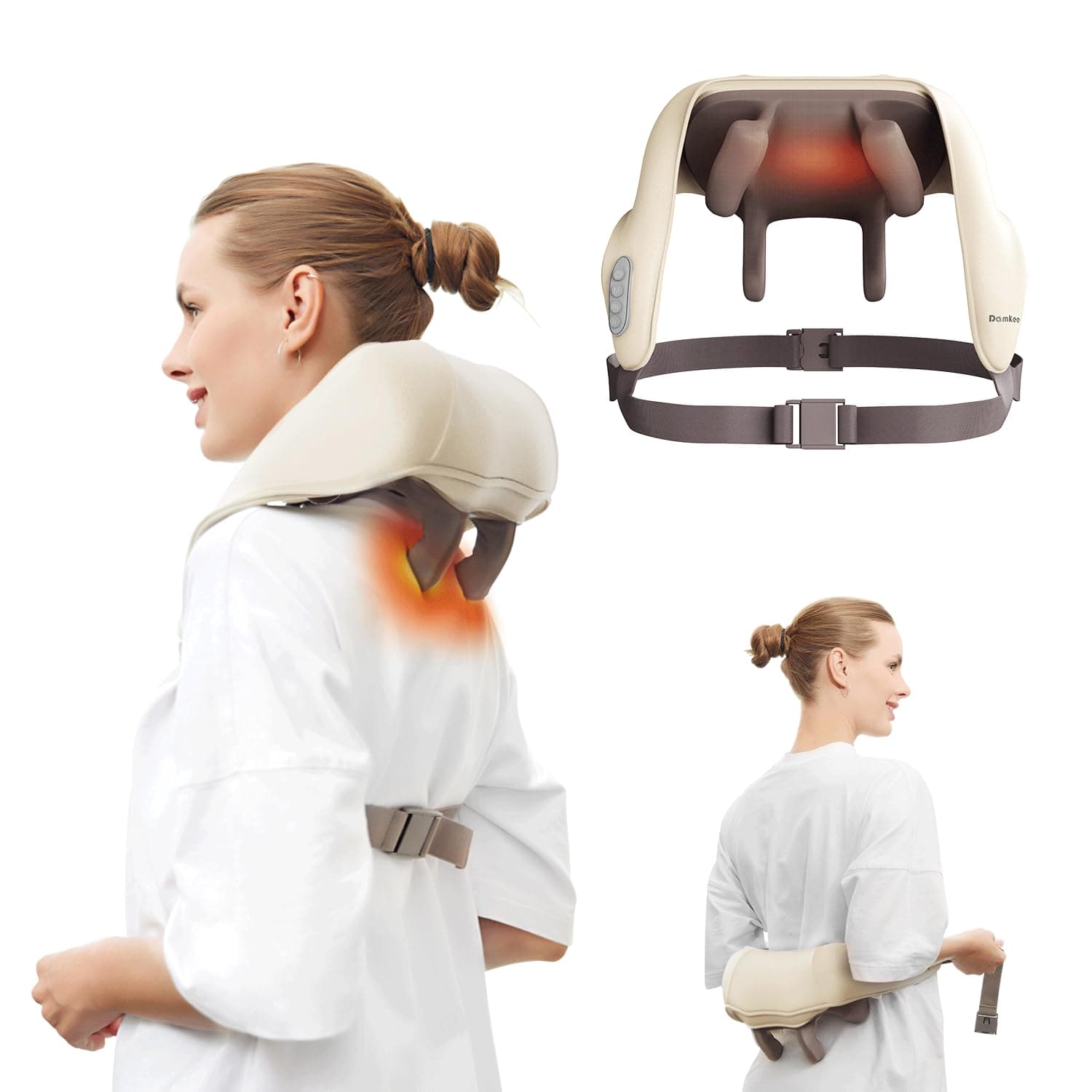 Damkee Neck Massager for Pain Relief Deep Tissue,5D Kneading Massage Pillow for Neck, Back, Shoulder with Heat, Gifts for Women Men Mom Dad
