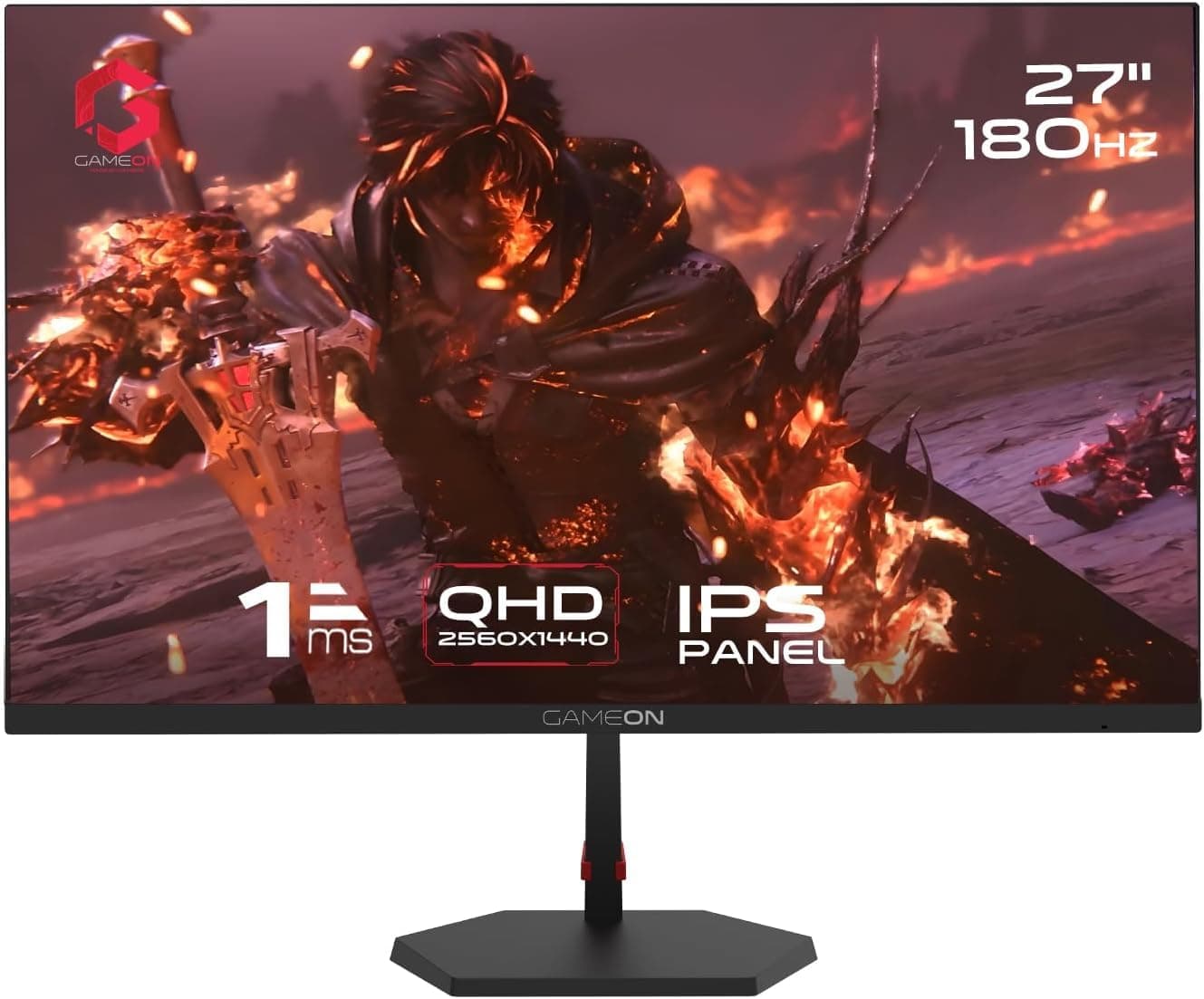 GAMEON Pro Series 27” Fast IPS Gaming Monitor – QHD 2K 2560x1440p, 180Hz, 1ms MPRT, Adaptive-Sync, VRR, Dual HDMI 2.1 Ports, Smooth Console & PC Gameplay, PS5 Compatible, Black