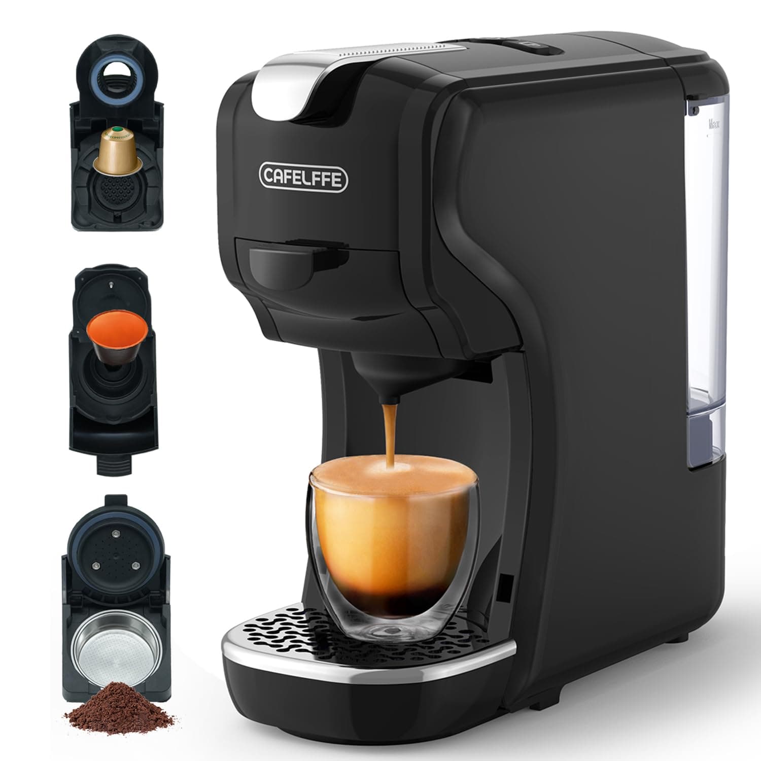 CAFELFFE Capsule Coffee Machine 3in1, Hot Cold Brew Coffee Maker with 600ML Detachable Water Tank- For NS & DG Capsule And Coffee Powder (Matte Black)