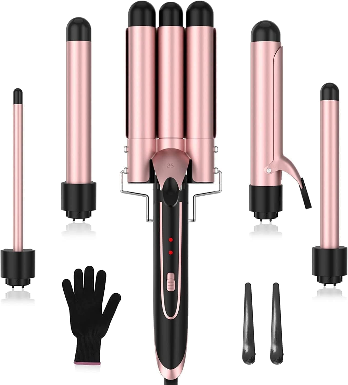 Xspring 5 in 1 Curling Iron Set, Professional Hair Curler Wand with Multiple Barrels and Heat Protective Glove, Adjustable Temperature Control Styling Tool for All Hair Types