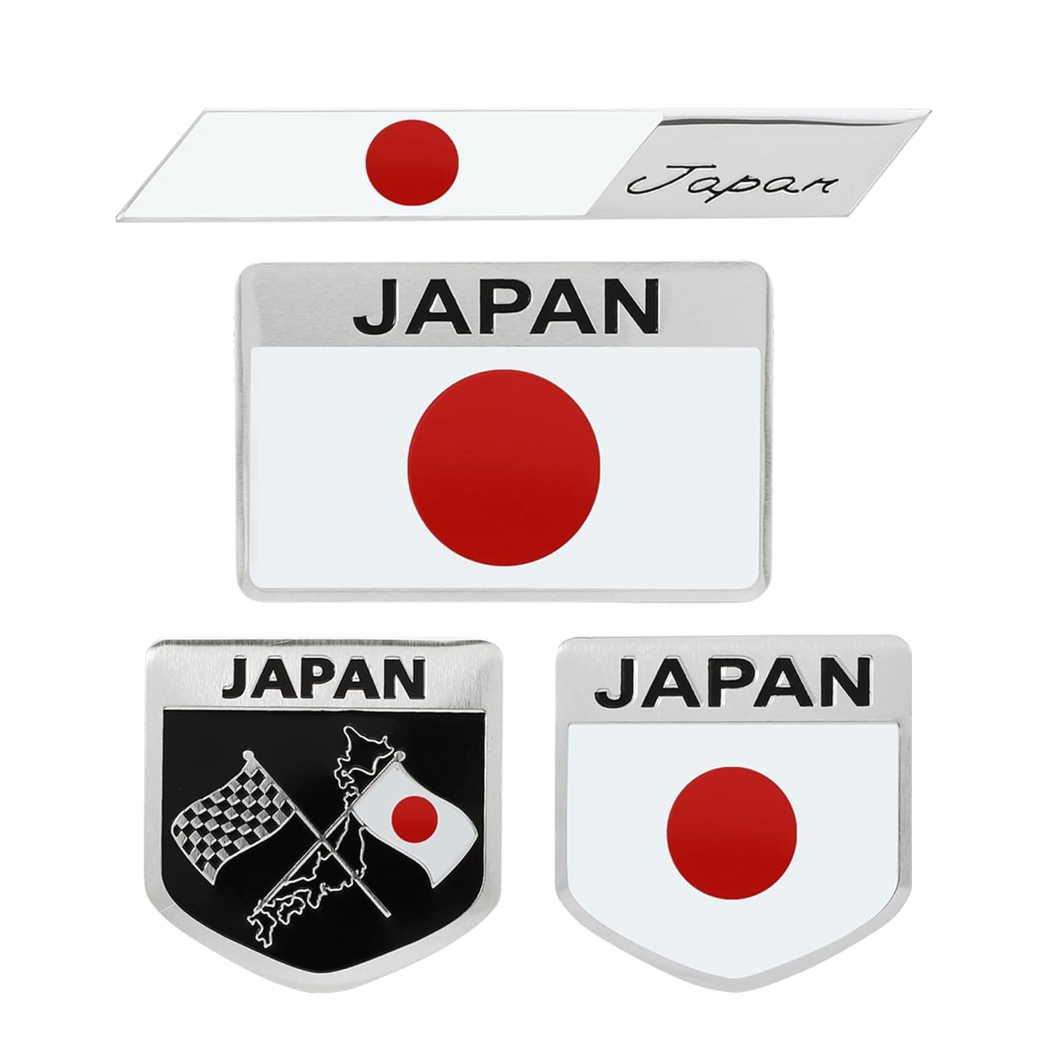 TOMALL 4Pcs 3D Metal Japan Flag Emblem Badge Decals for All Cars Fender Japanese Badges Trucks Laptop Zinc Alloy Symbol Modified Emblems Logo Decorations Stickers for Car Exterior Accessories