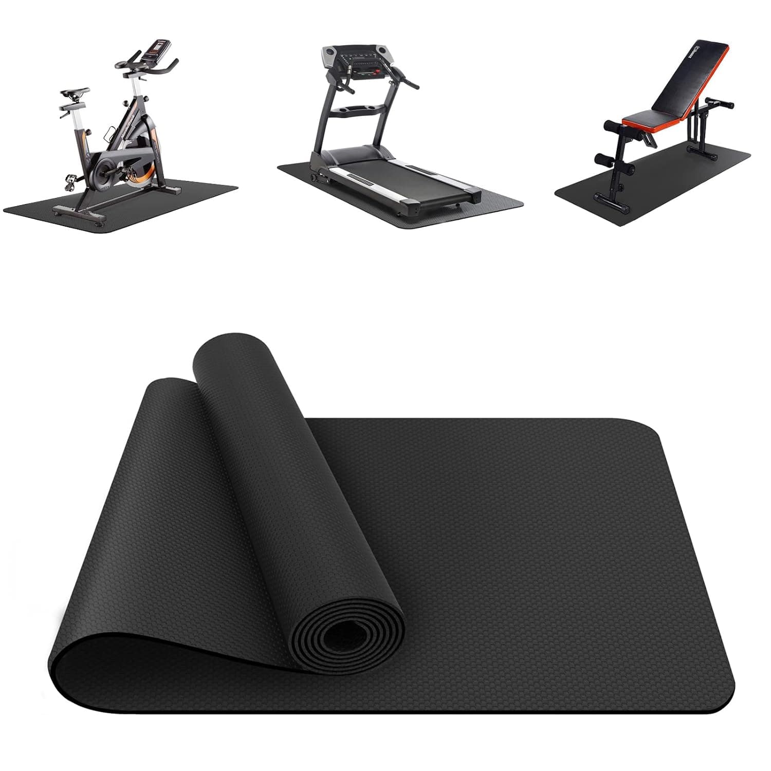 Vanexiss Gym Flooring Mat - Heavy-Duty Protective Floor Mat for Under Stationary Bike, Spin Bike, Fitness Equipment - 180cm x 74cm, Black