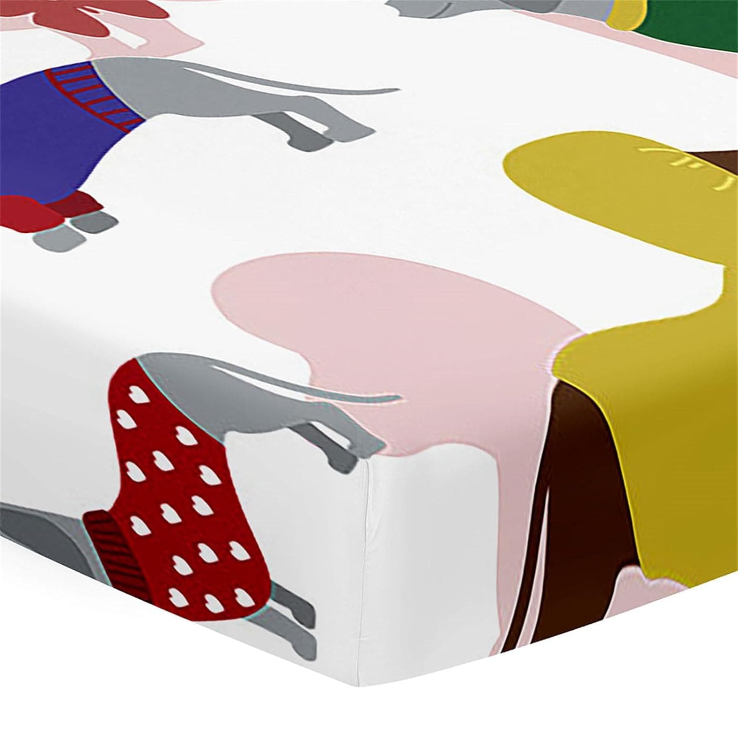 Morbuy Fitted Sheets for Cot, Cot Sheets, Dachshund Print, Cot Sheets with Elasticated Corners, Crib Sheets for Babies, Girls and Boys (Multicoloured, 140 x 70 cm)