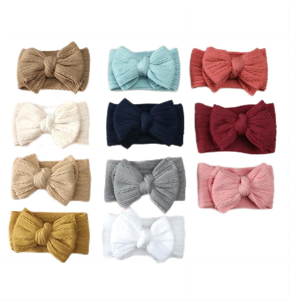 11Pack Baby Nylon Headbands Hairbands Hair Bow Elastics Handmade Hair Accessories for Baby Girls Newborn Infant Toddlers Kids