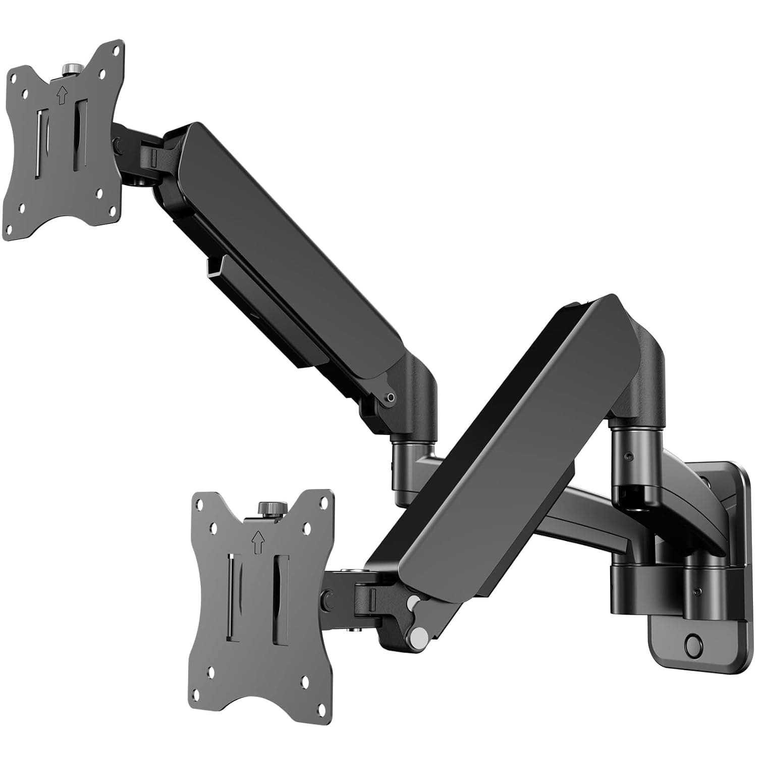Dual Monitor Wall Mount for 17-32 inch Flat/Curved Computer Screens | Aviation-Grade Aluminum Gas Spring, Full Motion, Holds Up to 19.8lbs per Arm, VESA 75/100 mm, Black