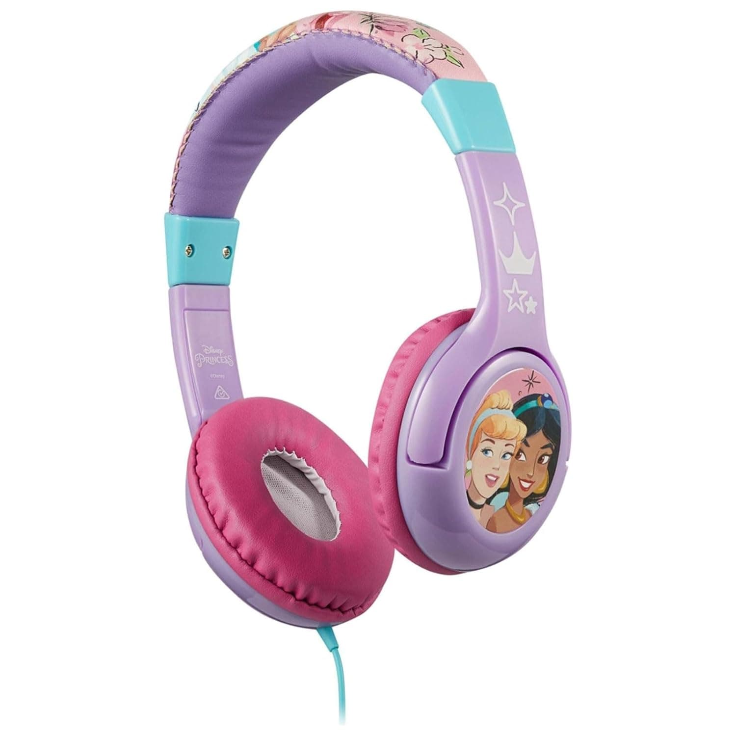 Disney Princess Kids Stereo Headphones – Safe Volume Limit, Adjustable Headband, Padded Earcups, 3.5mm Aux, Ages 3+