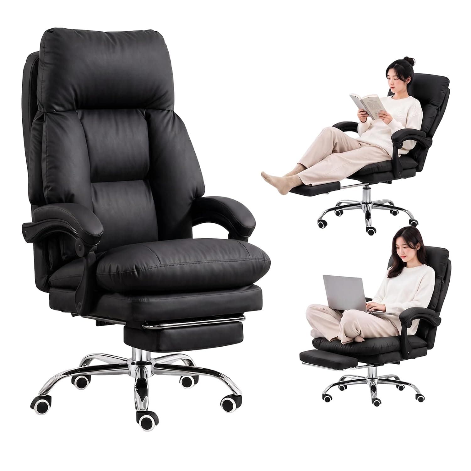 Ergonomic PU Leather Executive Chair for Home Office (Black)