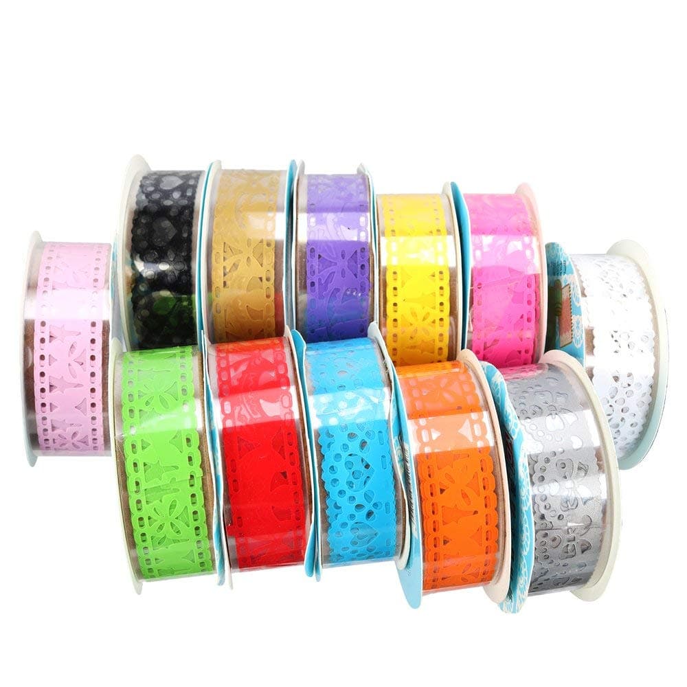 Lace Tape 12 Roll Decorative Adhesive Tape for DIY, Decorative Craft, Gift Wrapping, Scrapbook, Card Making Decoration Art Supplies