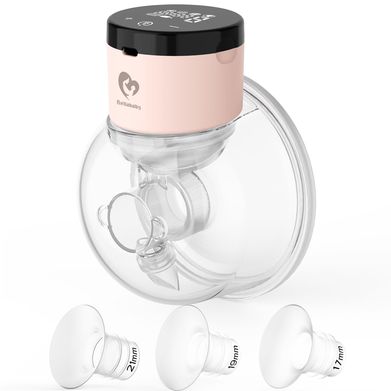 Bellababy Wearable Breast Pump Hands Free, Low Noise and Pain Free, Touch Screen Electric Breast Pump Wireless, 4 Modes 9 Levels Suction, Pink 1 Pack. (24mm Flanges, with 21mm/19mm/17mm Inserts)