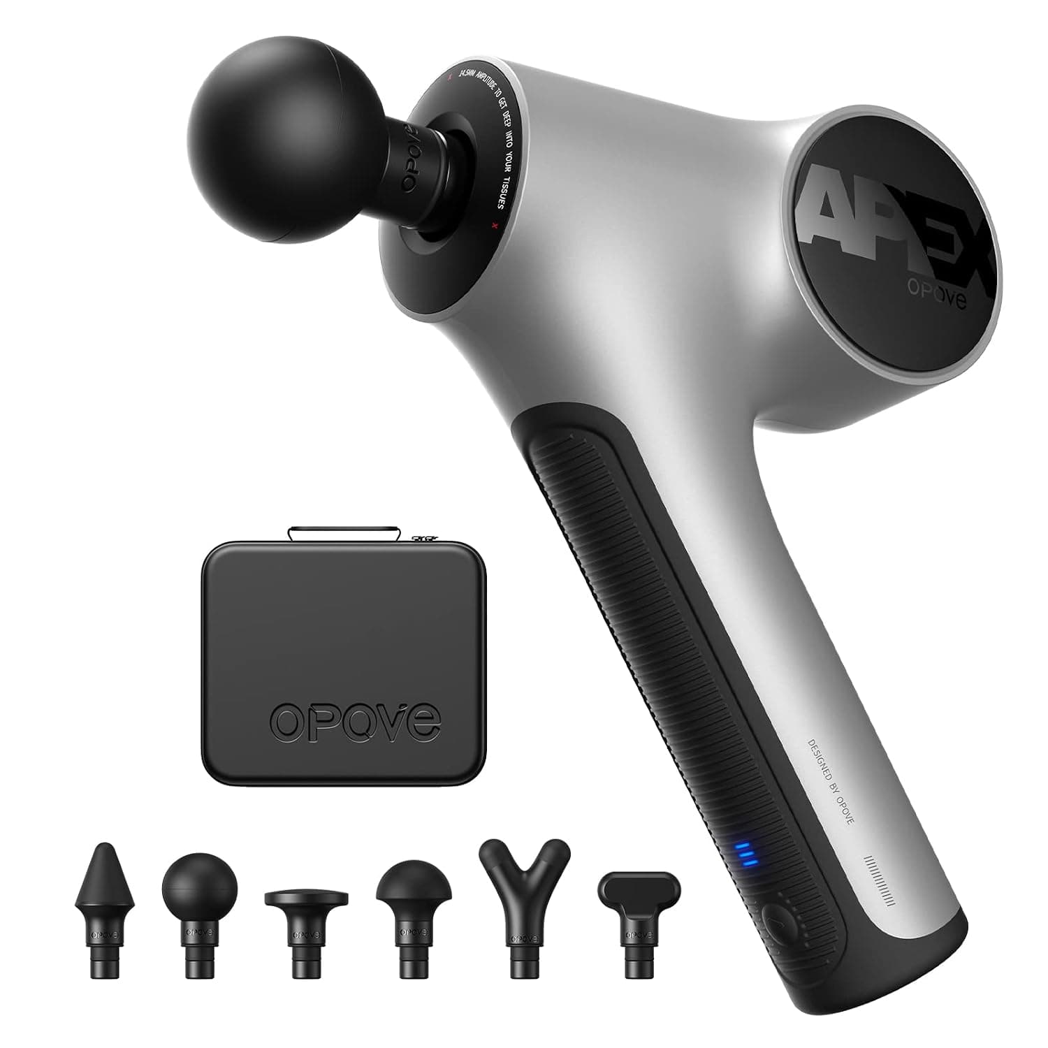 Opove Massage Gun Muscle Massager Deep Tissue 14.5 mm Electric Hand Massager Ergonomic Design for Neck, Back, Shoulder and Legs for Muscle Relaxation Apex Silver