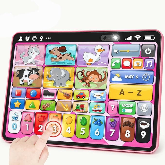 Trilingual Learning Toy Tablet with Music & Sound, Montessori Speech Therapy Toys for 1 Year Old Girl Boy Musical Baby Toy 12-18 Months Toddler Girl Toys Age 1-2 2-3 Birthday Gifts (Pink)