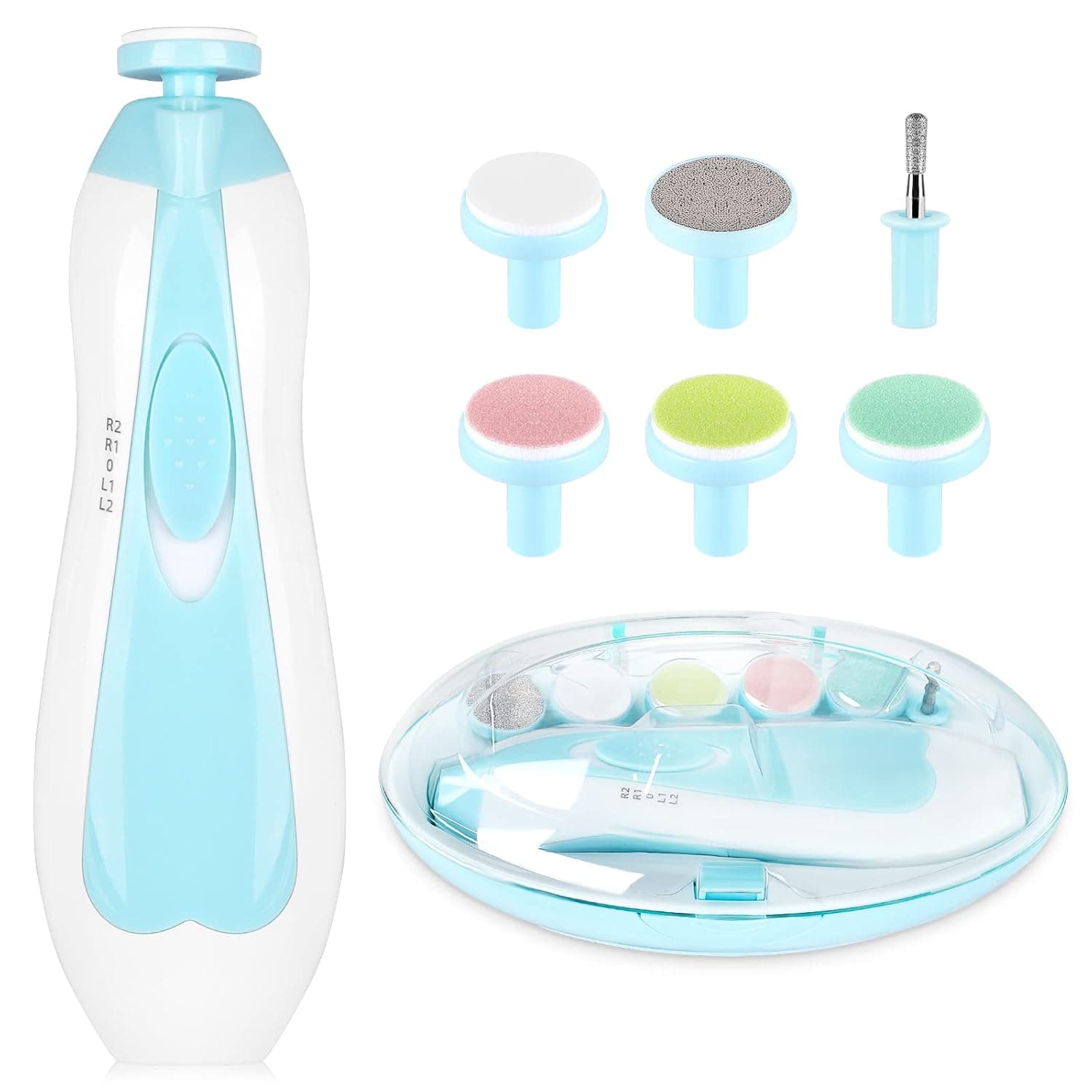 Electric Nail File Drill for Baby No Sharp Claws Hurt, 6 in 1 Safety Cutter Trimmer Clipper for Toes and Fingers (Blue)