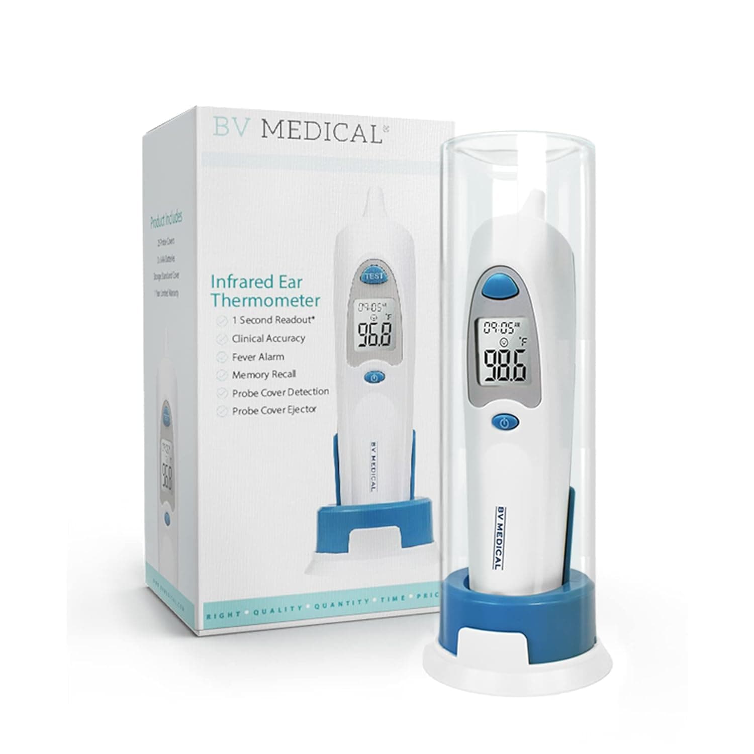 BV Medical - Infrared ear thermometer with 25 probe covers