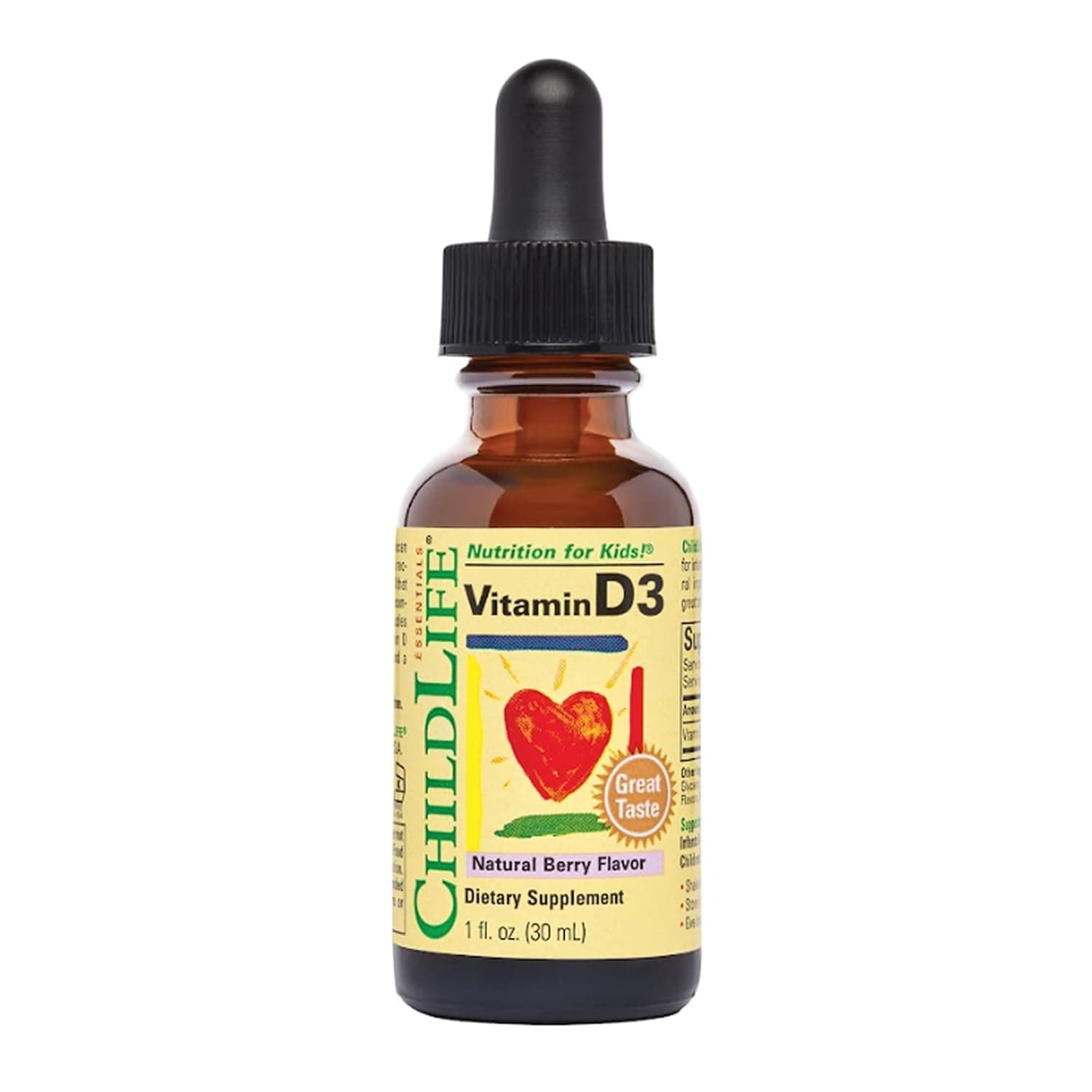CHILDLIFE Child Life Vitamin D3, Berry Flavor, Glass Bottle, 1 Ounce