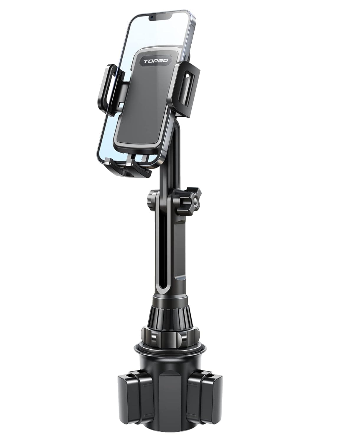 توب جو حامل اكواب للجوال، [عمود قابل للاهتزاز والارتفاع قابل للتعديل] حامل موبايل للسيارة وحامل موبايل لموبايل ايفون 14 والمزيد من الهواتف الذكية (اسود)