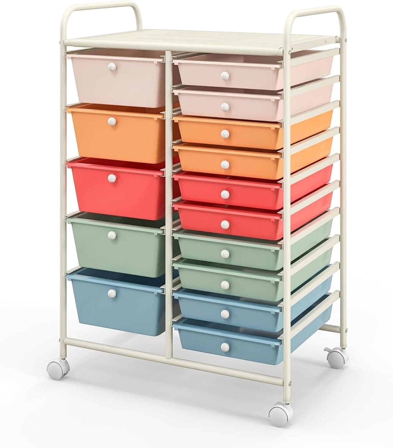 CICI-KSA 15-Drawer Rolling Storage Cart, Mobile Storage Cart with Universal Wheel & Metal Frame, Multipurpose Trolley Utility Cart, Craft Art Cart Organizer for Home Office School,15 Drawer Cart