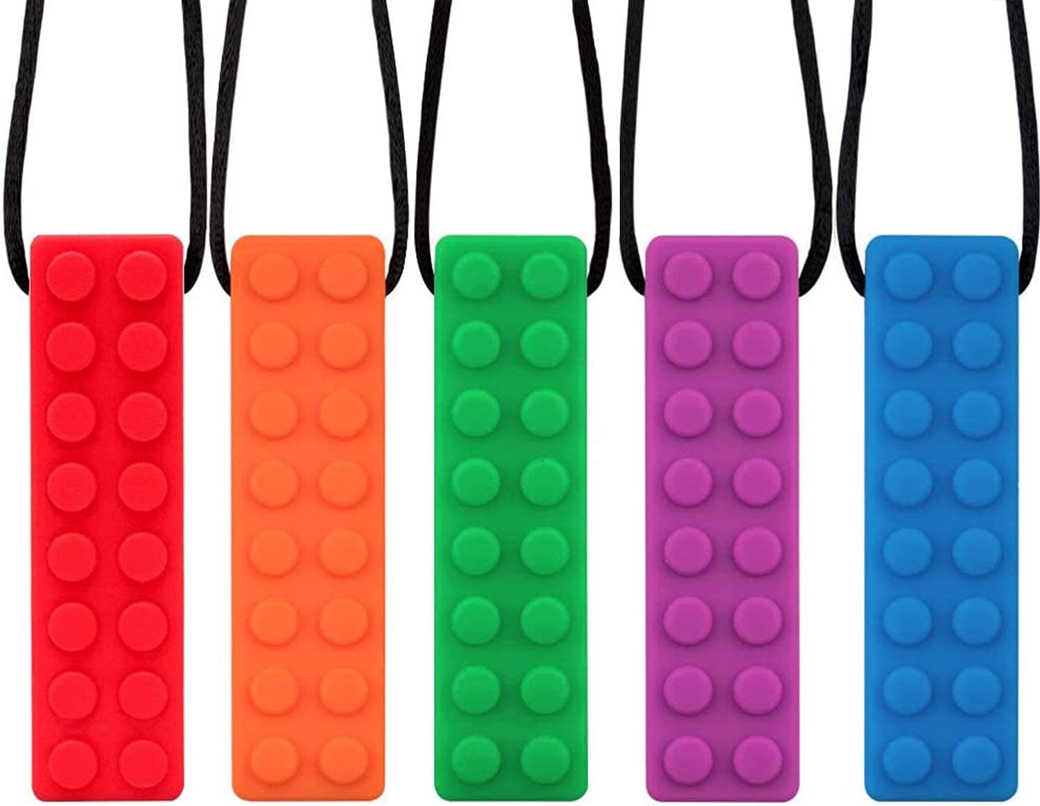 Sensory Chew Necklaces, 5 Pack Bundle Colorful Chew Necklaces for Sensory Kids, Perfectly Textured Silicone Chew Toys for ADHD, Autism, Biting, Needs, Oral Motor, BPA Free