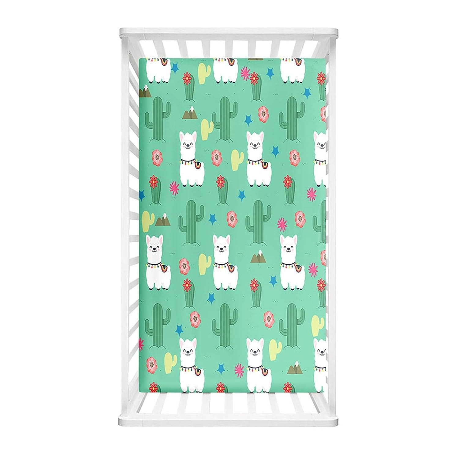 Odot Fitted Sheet for Baby Cot, Alpaca Pattern, Pram Bed Sheets for Baby Cot Soft Sheets for Baby Crib for Girls and Boys (Green Cactus, 75 x 30 cm)