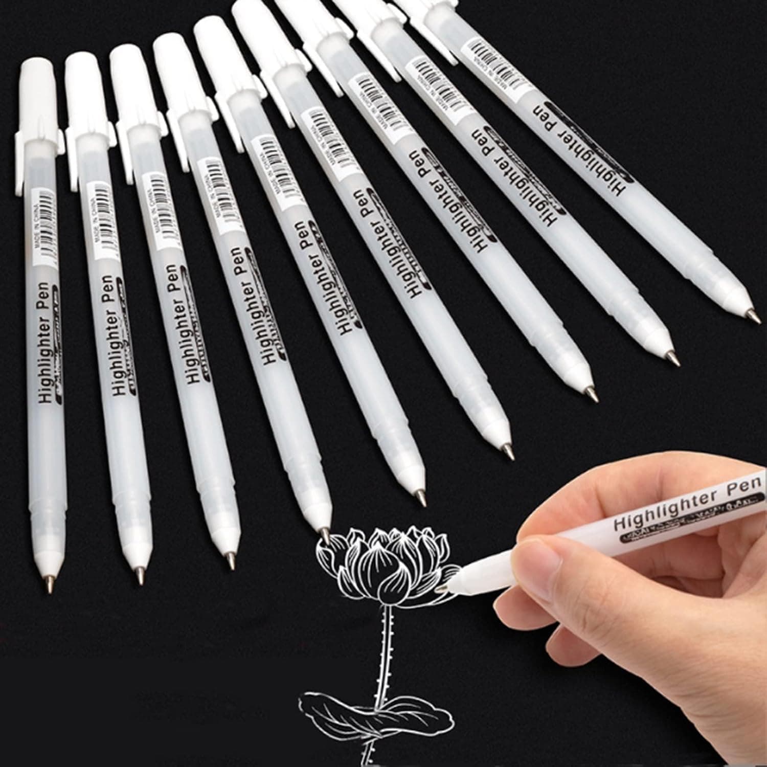 10PCS White Ink Pens 0.8mm Fine Point Rollerball Pens Smudge Resistant White Art Marker Pens Ideal for Handwriting Drawing Sketching Design Artwork DIY Crafts Journals Cards Office School Use