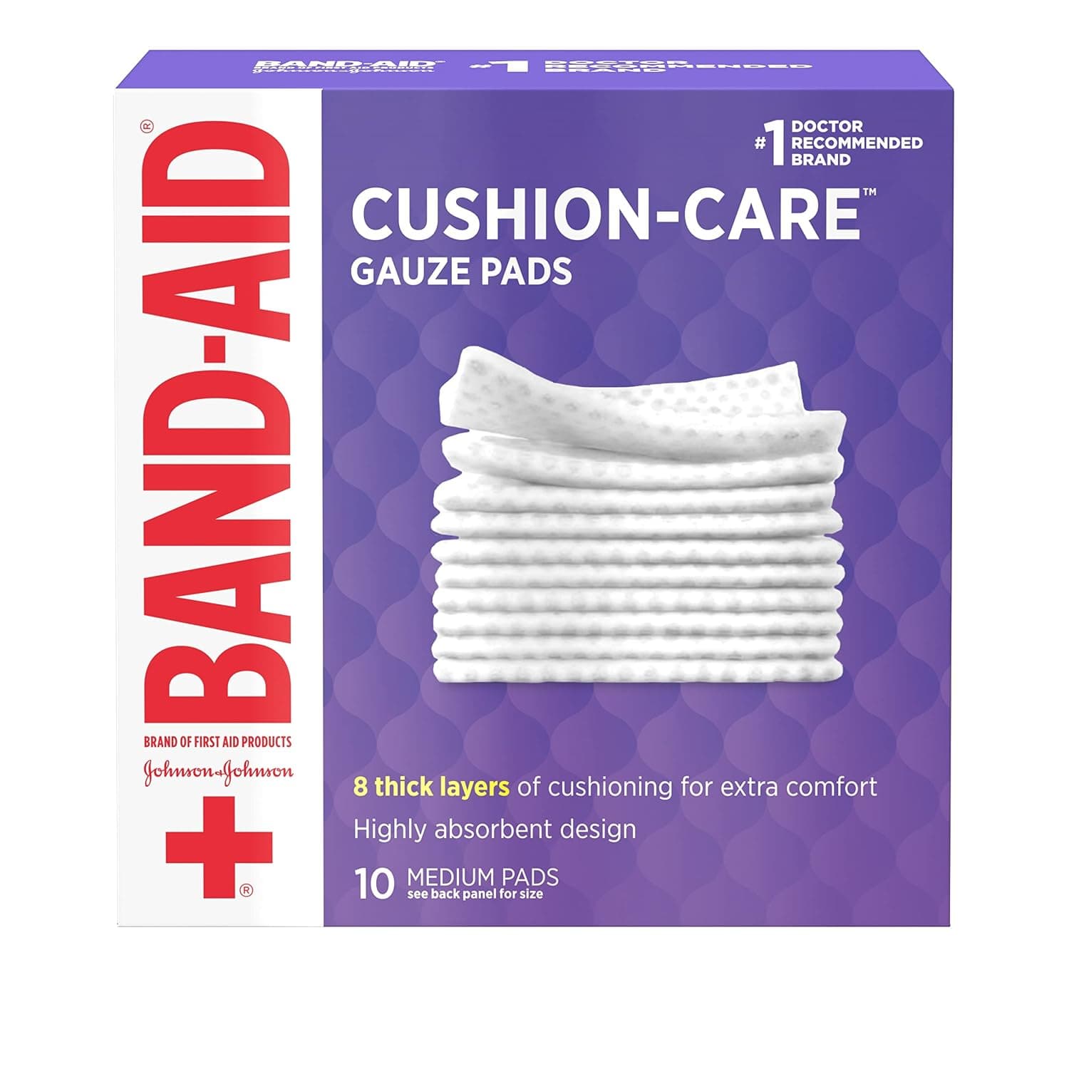Band-Aid Brand Cushion Care Non-Stick Gauze Pads, Individually-Wrapped, Medium, 3 in x 3 in, 10 ct, Medium (Pack of 10)