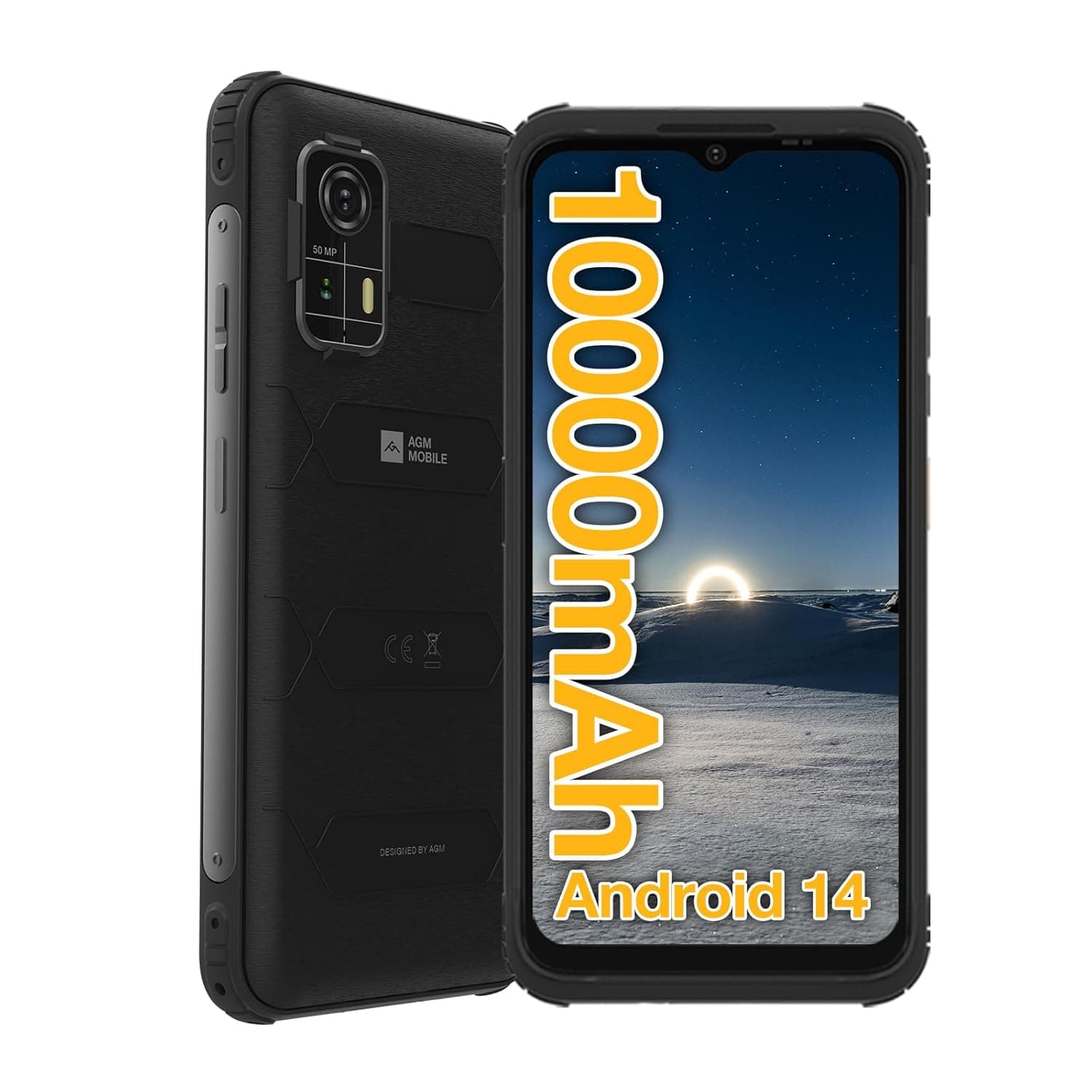 AGM H MAX Rugged Smartphone Unlocked, 4G Robust Mobile Phone with 10000mAh Battery, Android 14, 4GB+128GB, 6.56” HD+ Display, IP68/IP69K, Face ID, Dual SIM, NFC