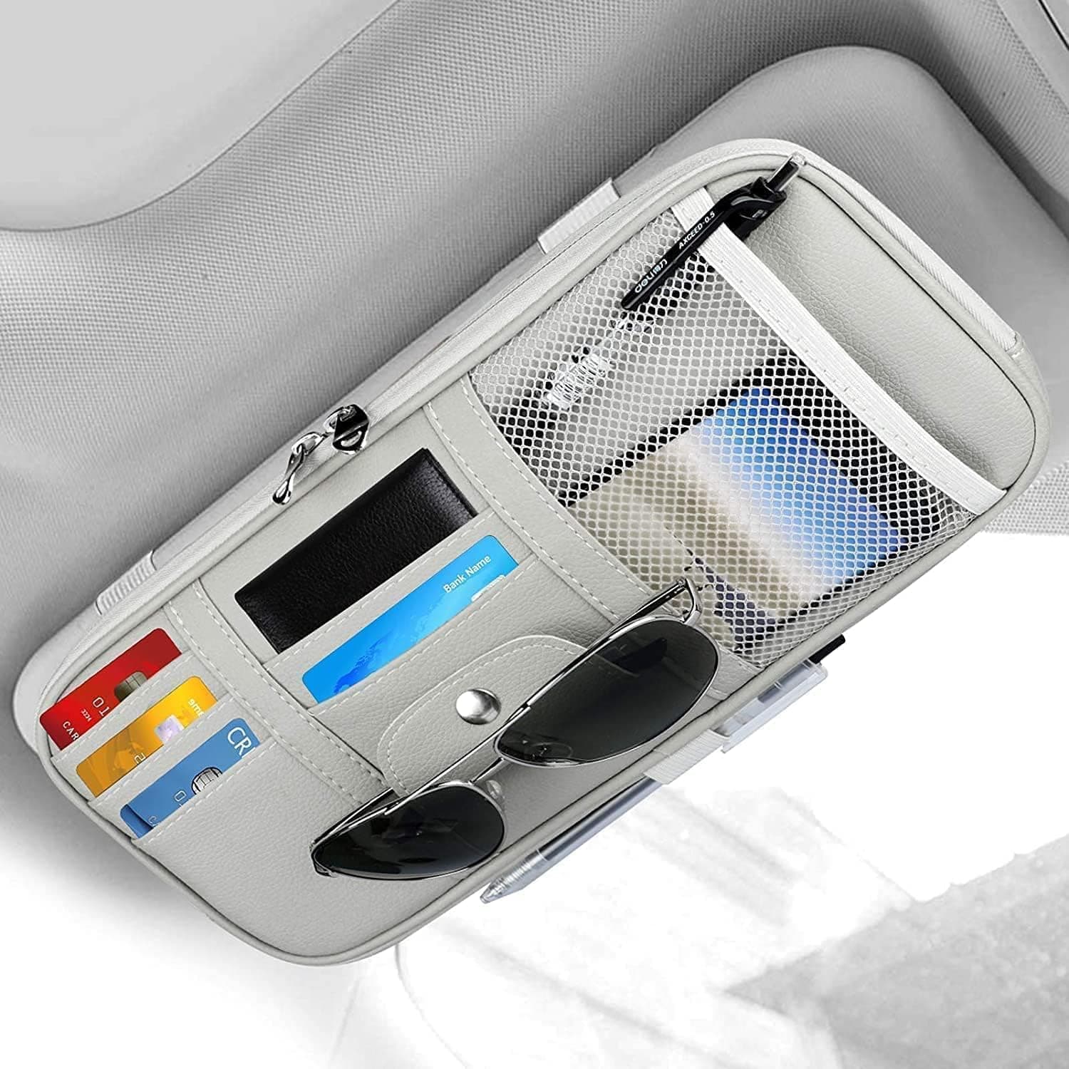 X Spring Car Sun Visor Organizer, Car Visor Organizer, Universal Sun Visors Storage Pocket with 8 Slots, Foldable Cars Accessories Organizers for Sunglasses Documents and Cards, Fits Most Vehicles