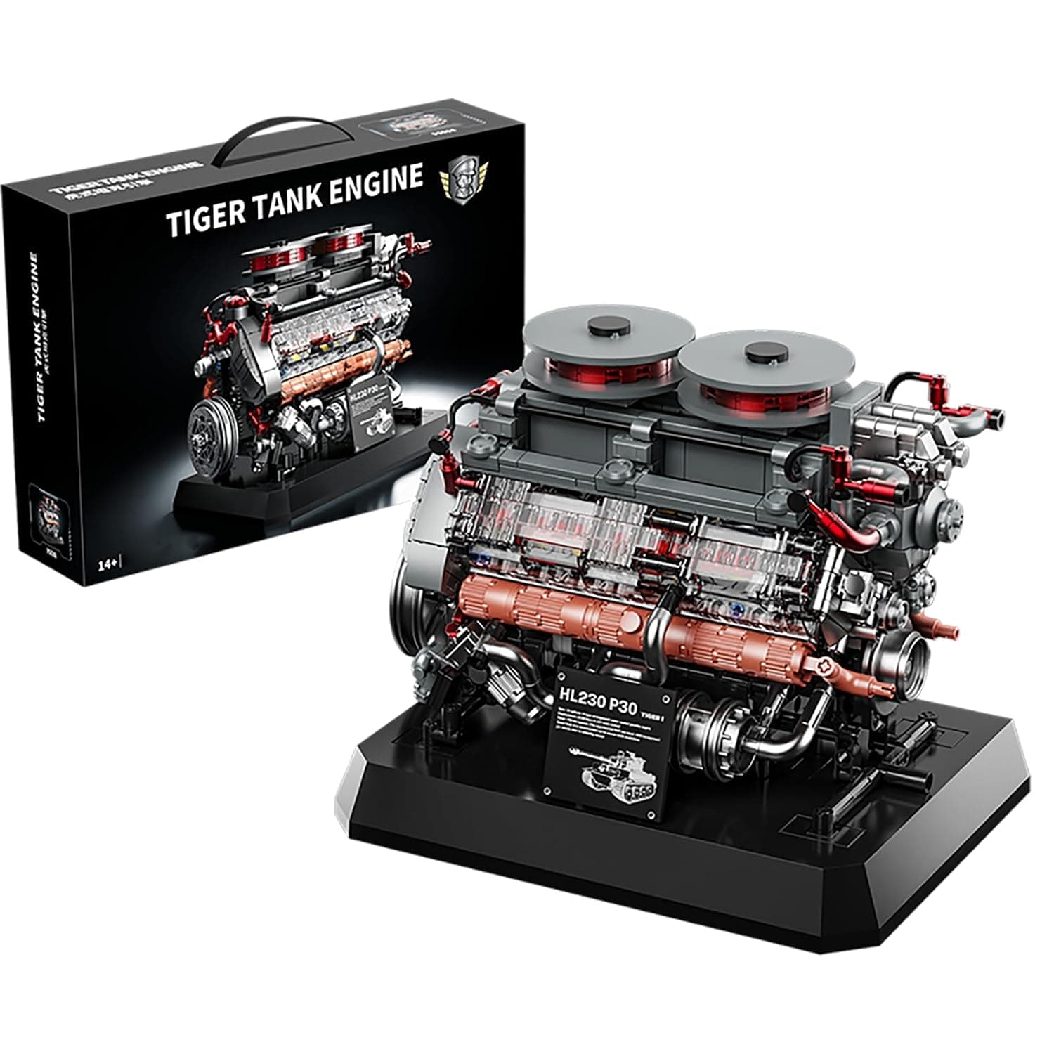 Technik Tiger Tank Motor Construction Toy, Working Military Vehicle Motor Adults for Building, MOC Mechanical Electric Hobby Project Kits, Gifts Children Teenagers 14+