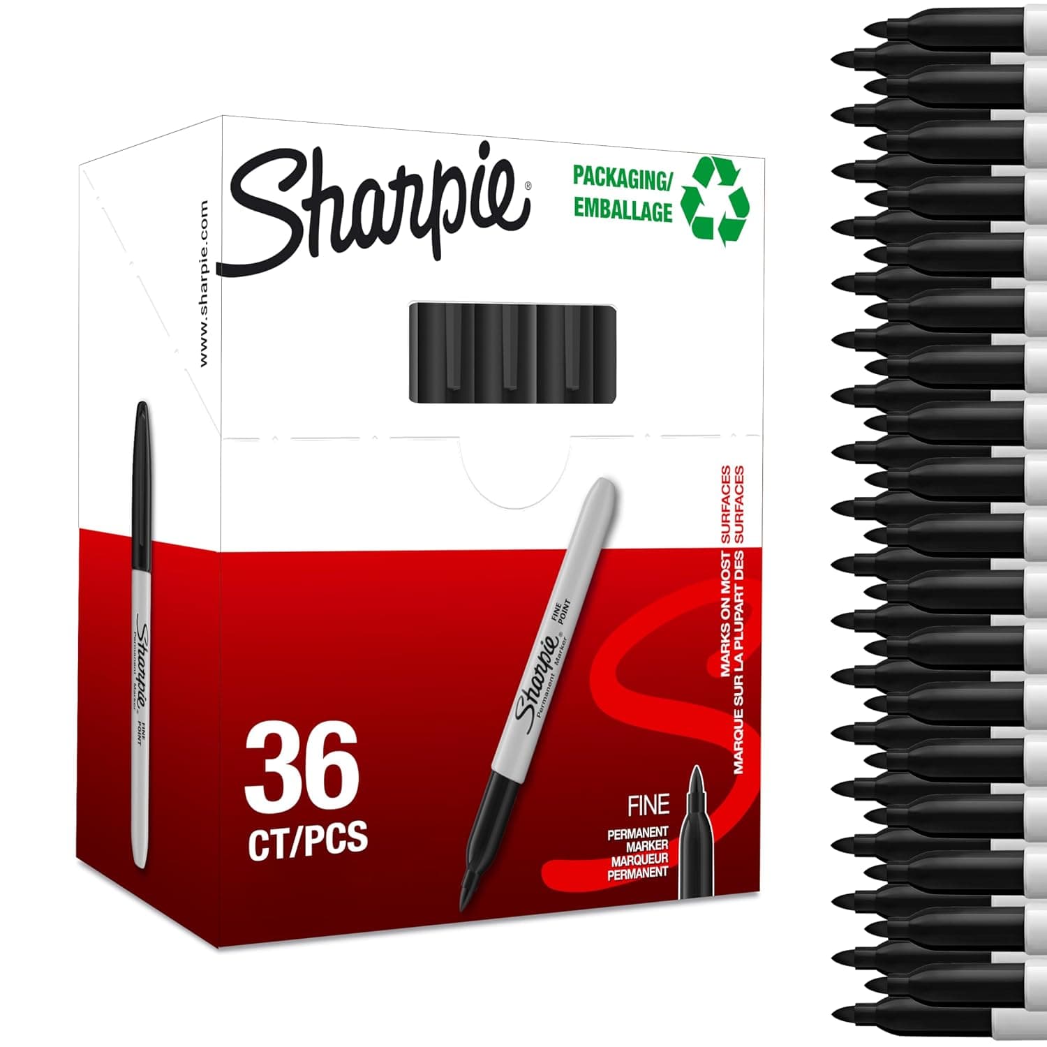 Sharpie Permanent Markers | Fine Tip | Black Ink | Box of 36