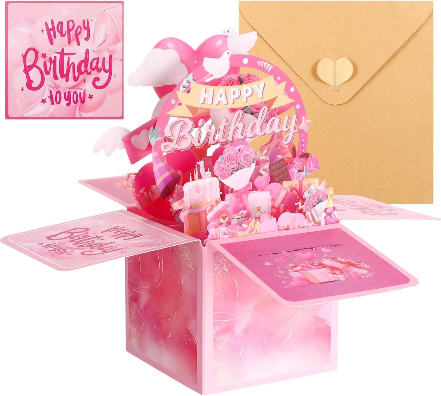 Happy Birthday Card for Women, 3D Pop Up Greeting Card with Envelope, Personalised Birthday Box for Mum, Daughter, Wife, Sister, Female Friend, Girls & Family Celebrations