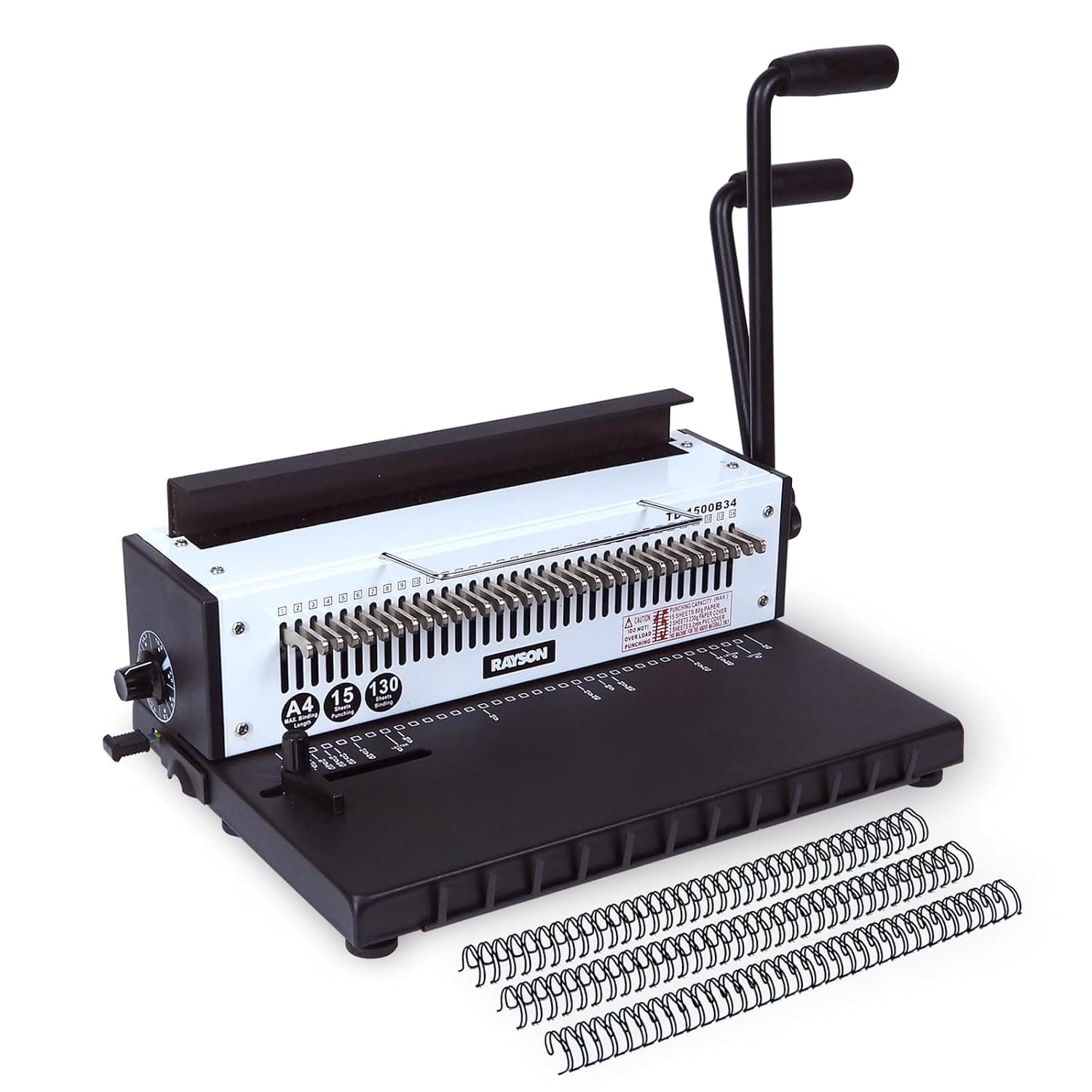 RAYSON TD-1500B34 Wire Binding Machine, 3:1 Pitch, 130-Sheet Capacity | 34-Hole Manual Punch Binder, Square hole, 15-Sheet Punching, for Professional Office Reports and Manuals
