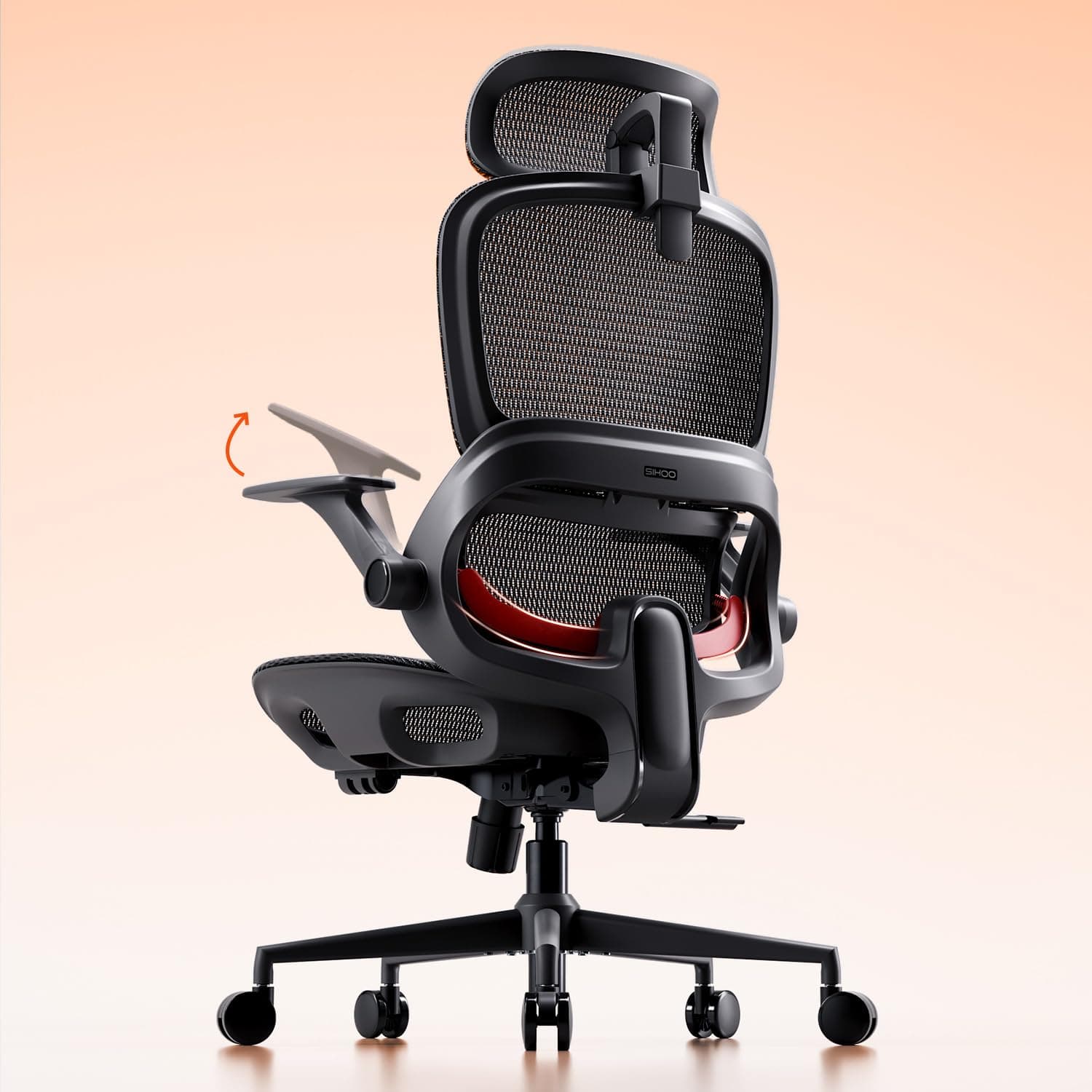 SIHOO B100 Office Chair, Comfy Ergonomic Office Chair, High Back Computer Chair with Adaptive Lumbar Support & Wide Headrest, Flip-up Armrests, Swivel Desk Chair for Long Hours,Black