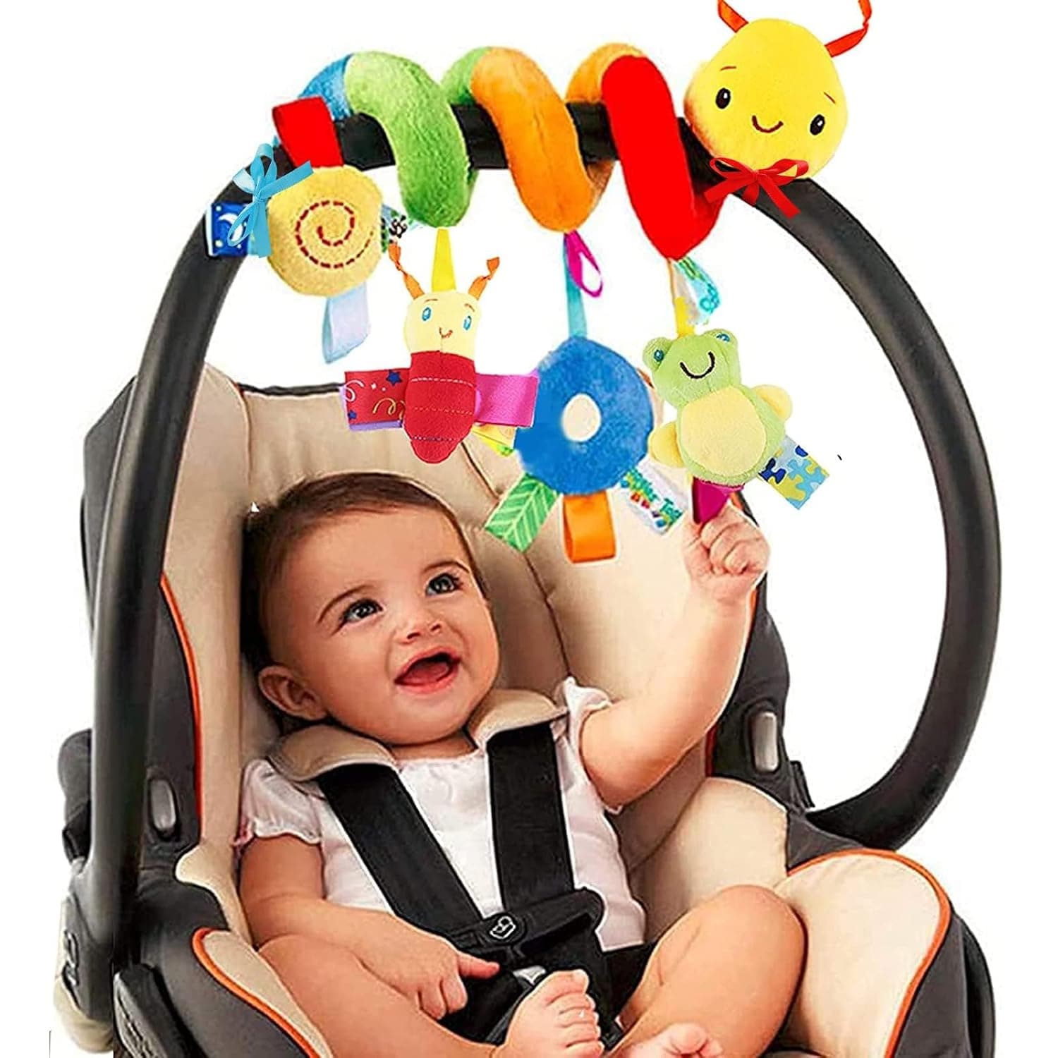 ALMEKAQUZ Baby Crib Hanging Rattles Toys - Infant Baby Worm Crib Bed Around Rattle Bell Cartoon Insect Spiral Hanging Toy with Ringing Bell for Infants Bed Stroller Car Seat Bar for Babies
