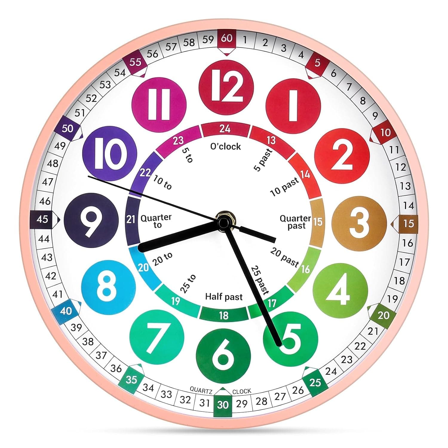 Paporich Learning Clock for Kids, Telling Time Teaching Clock, Analog Clocks for Bedroom, Living Room, Kitchen, Office, School Classroom