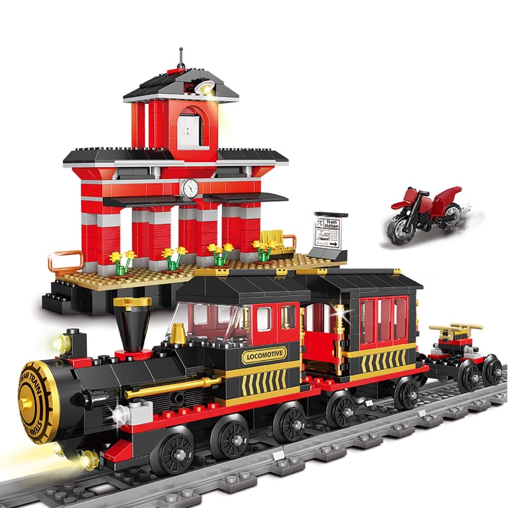 Building Blocks Toys 583 Pieces Classic Train Set with Station Construction Brick Education Learning Toys for Kids 6+ Birthday for Boys and Girls Train Combination