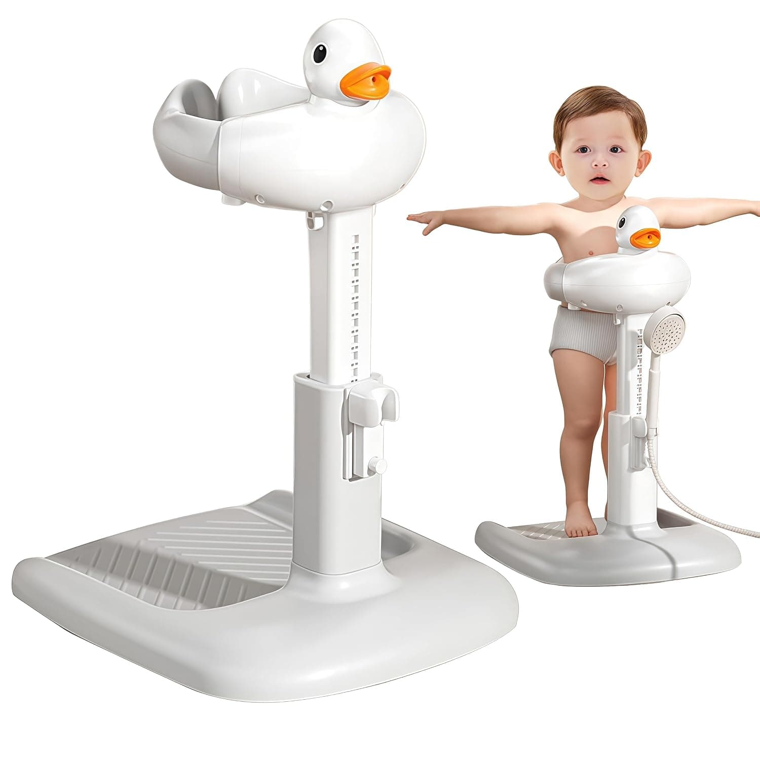 Baby Bath with Shower Stand Support, Adjustable Toddler Shower Stand for Babies, Baby Shower Standing Support and Anti-Slip, Anti-Dumping, Easy to Clean, Ideal Gift for Infants 6-36 Months