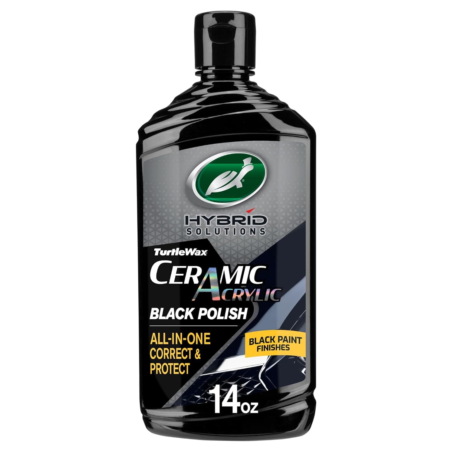 Turtle Wax 53448 Hybrid Solutions Ceramic Acrylic Black Polish and Wax Formulated for Black Car Paint, Removes Surface Scratches and Swirl Marks, Provides Water Repellency, Protection and Shine,14 oz