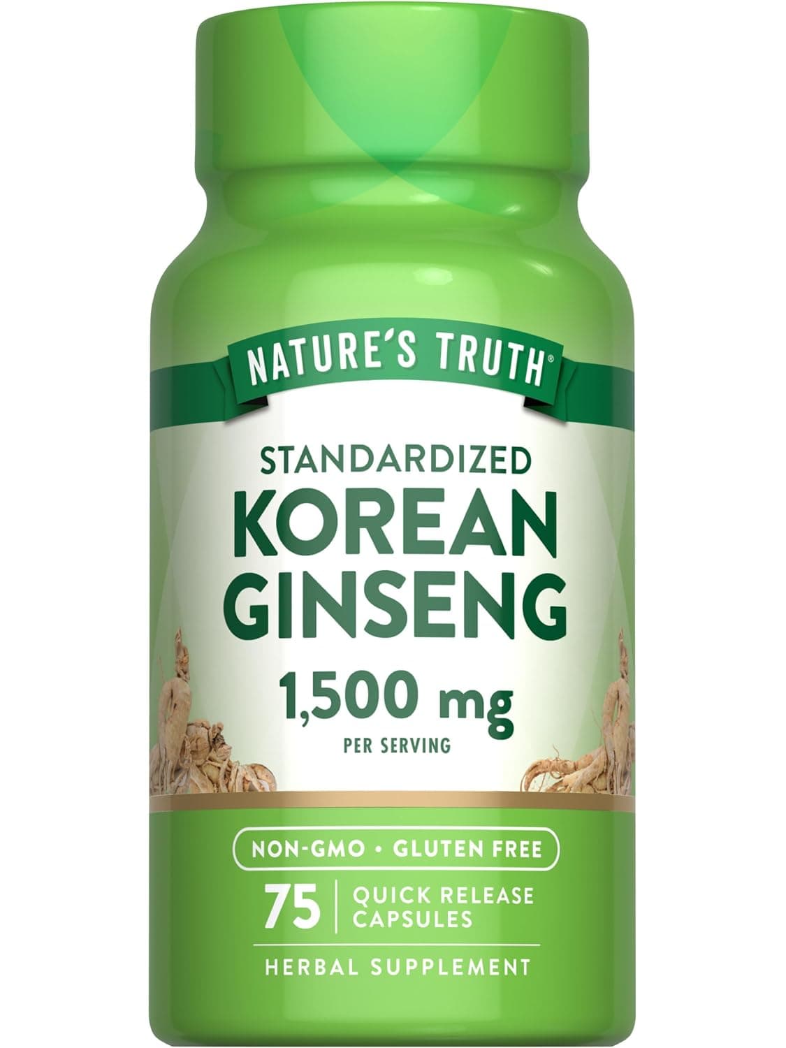 Nature's Truth Korean Ginseng Capsules | 75 Count | Standardized Extract | GMO & Gluten Free Supplement | Non-GMO & Gluten Free Supplement