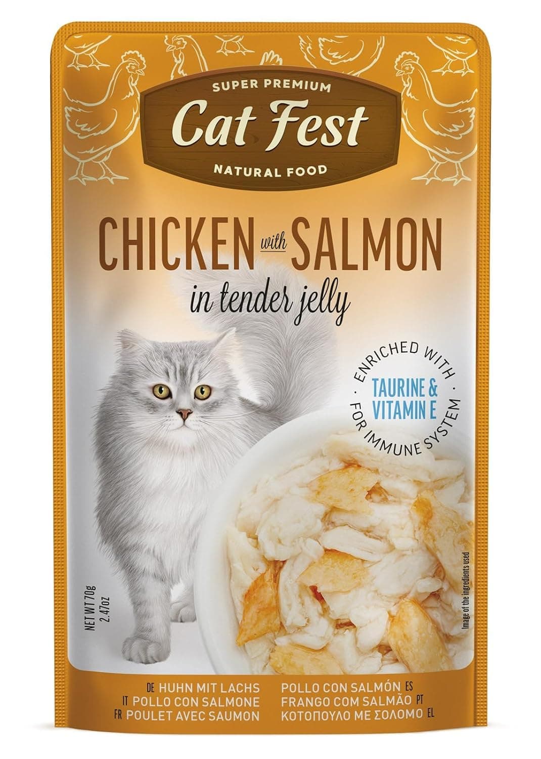 Cat Fest Premium Chicken with Salmon Wet Cat Food 70g – Tender Jelly, Enriched with Taurine & Vitamin E – Balanced Nutrition for Healthy Muscles, Coat & Daily Energy