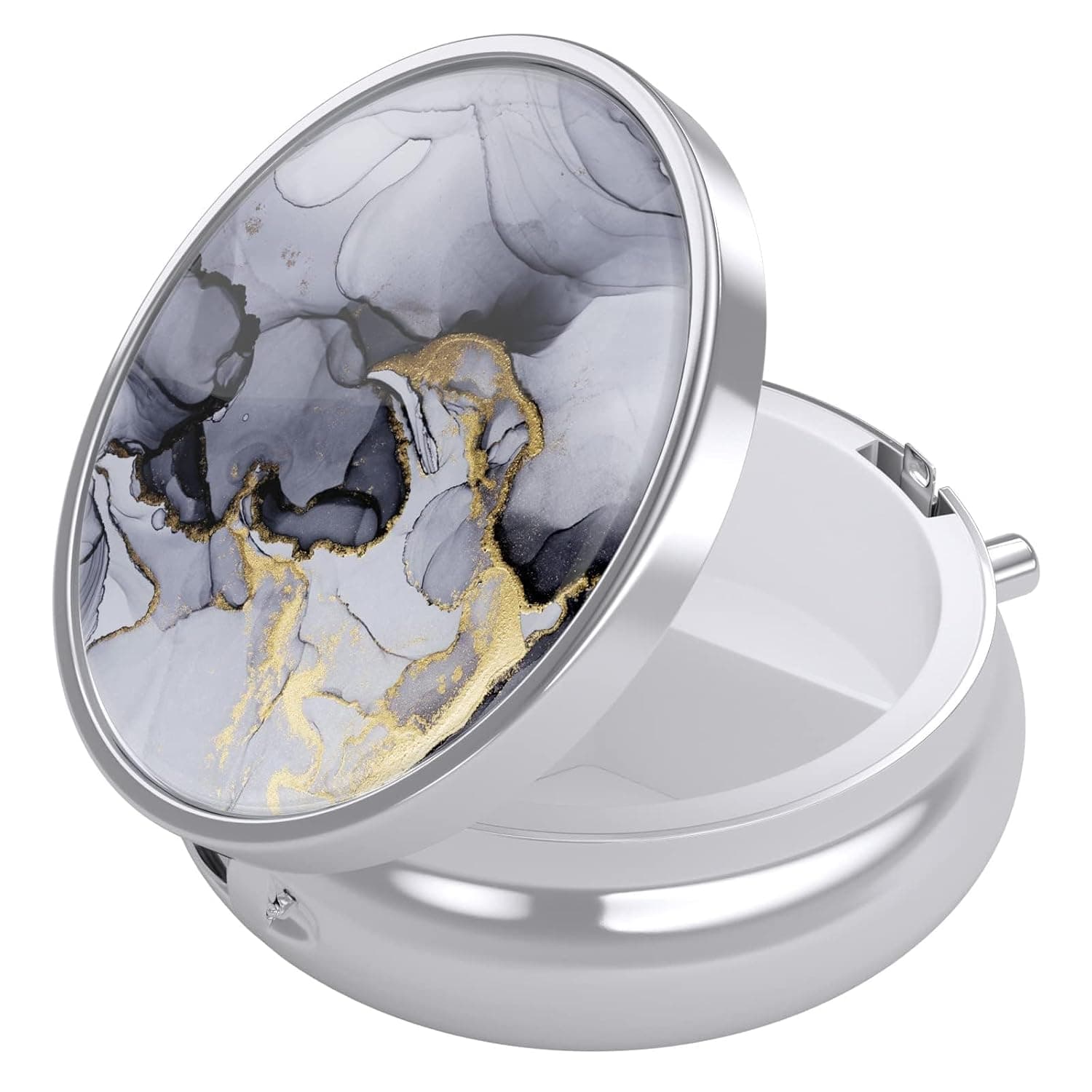YelaJoy Pill Box, Small Pill Case for Purse & Pocket, Cute Travel Medicine Organizer, Portable Medicine Container Holder to Hold Vitamins, Medication, Fish Oil & Supplement, Gray Marble