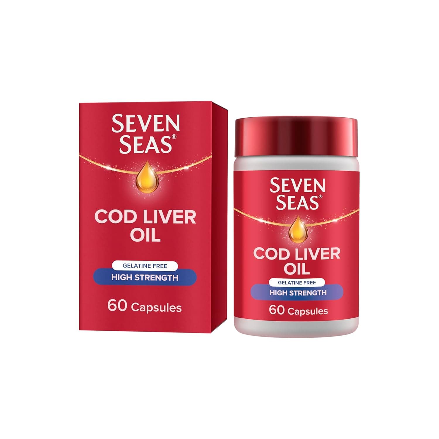Seven Seas Omega-3 Fish Oil Plus COD LIVER OIL with Vitamin D - 60 Gelatine-Free High-Strength Cpsules