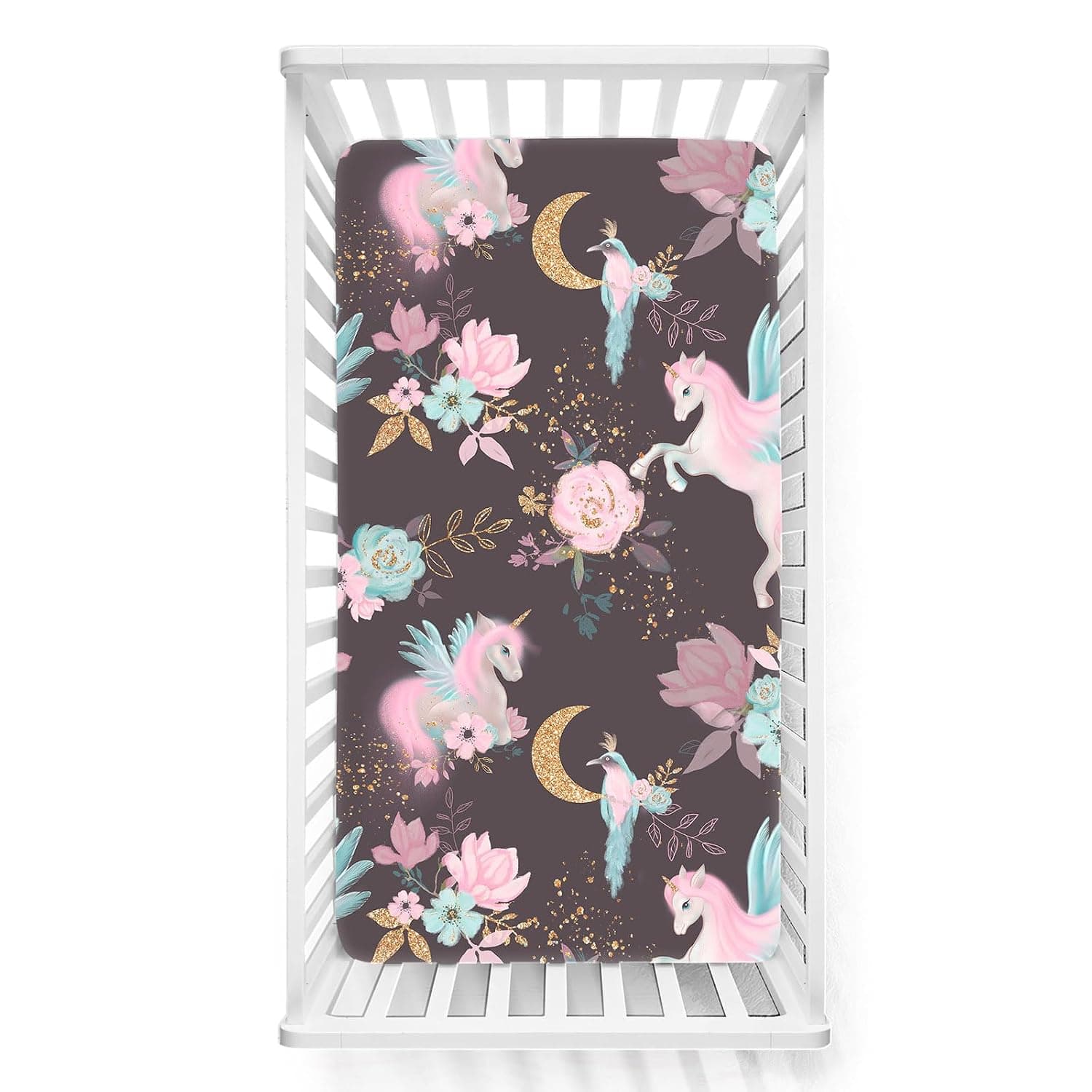 Odot Fitted Sheet for Baby Crib, Cartoon Horse, Children's Bedsheets, Breathable Soft, Stretchy, Mattress Protector for Baby, Crib, Umbrella Bed (Black 1.5 x 95 cm)