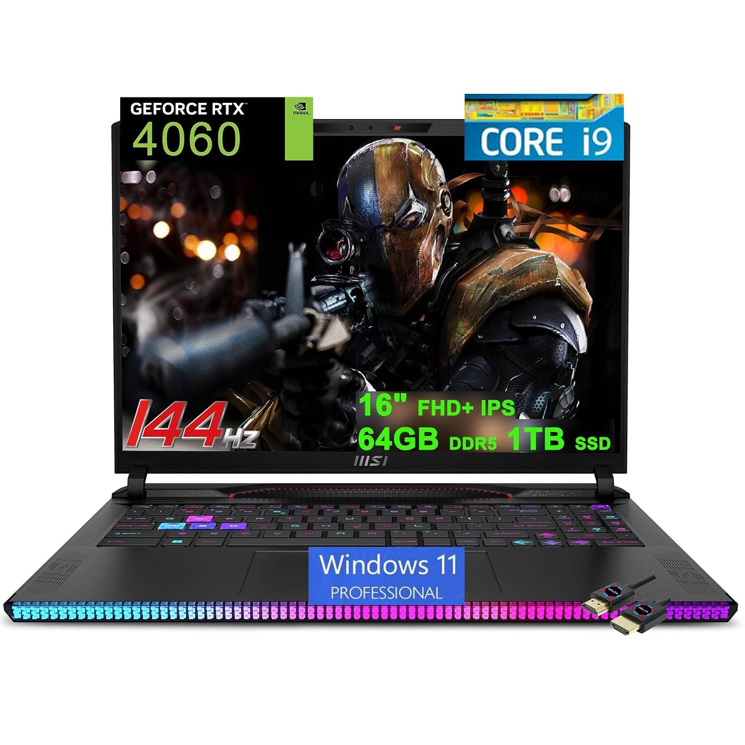 MSI Raider GE68HX Gaming Laptop | 16" FHD+ IPS 144Hz | Intel 24-core i9-13950HX | 64GB DDR5 1TB SSD | GeForce RTX 4060 8GB | RGB Backlit Thunderbolt4 Dynaudio FHD Webcam Win11Pro + HDMI Cable